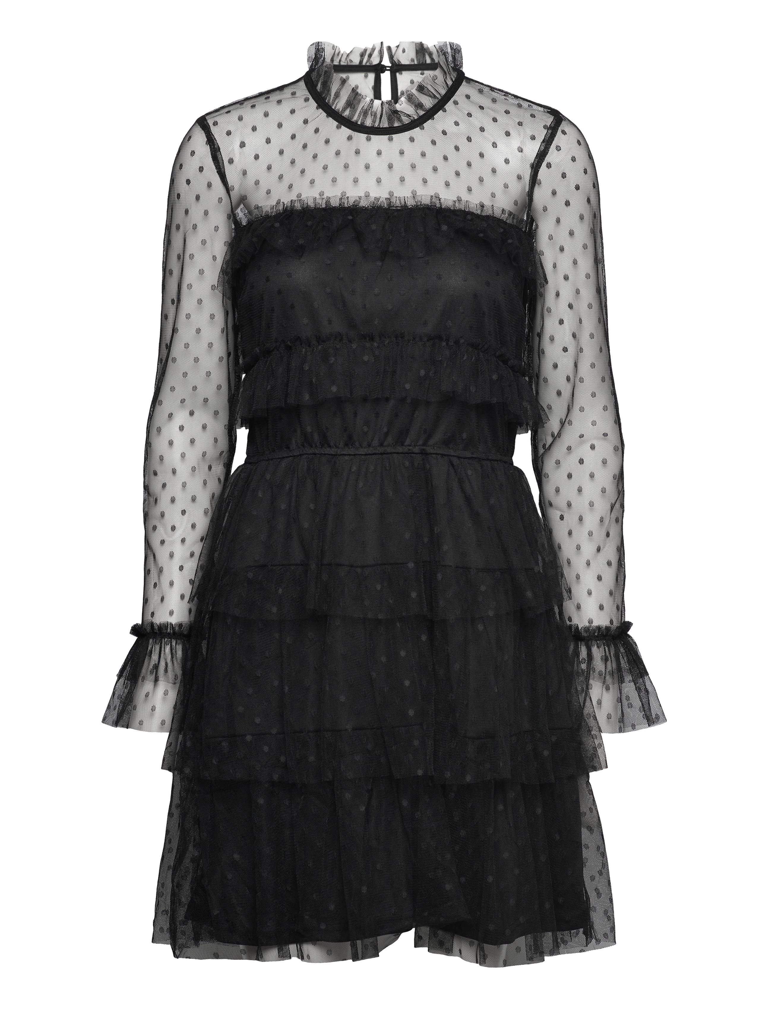 Bubbleroom Rhoda Dotted Mesh L/S Dress - Kleider - BLACK / black