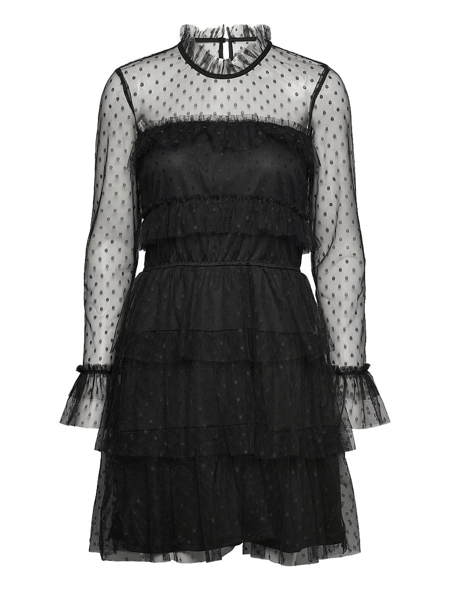 Bubbleroom - Rhoda Dotted Mesh L/S Dress - blondekjoler - black - 0