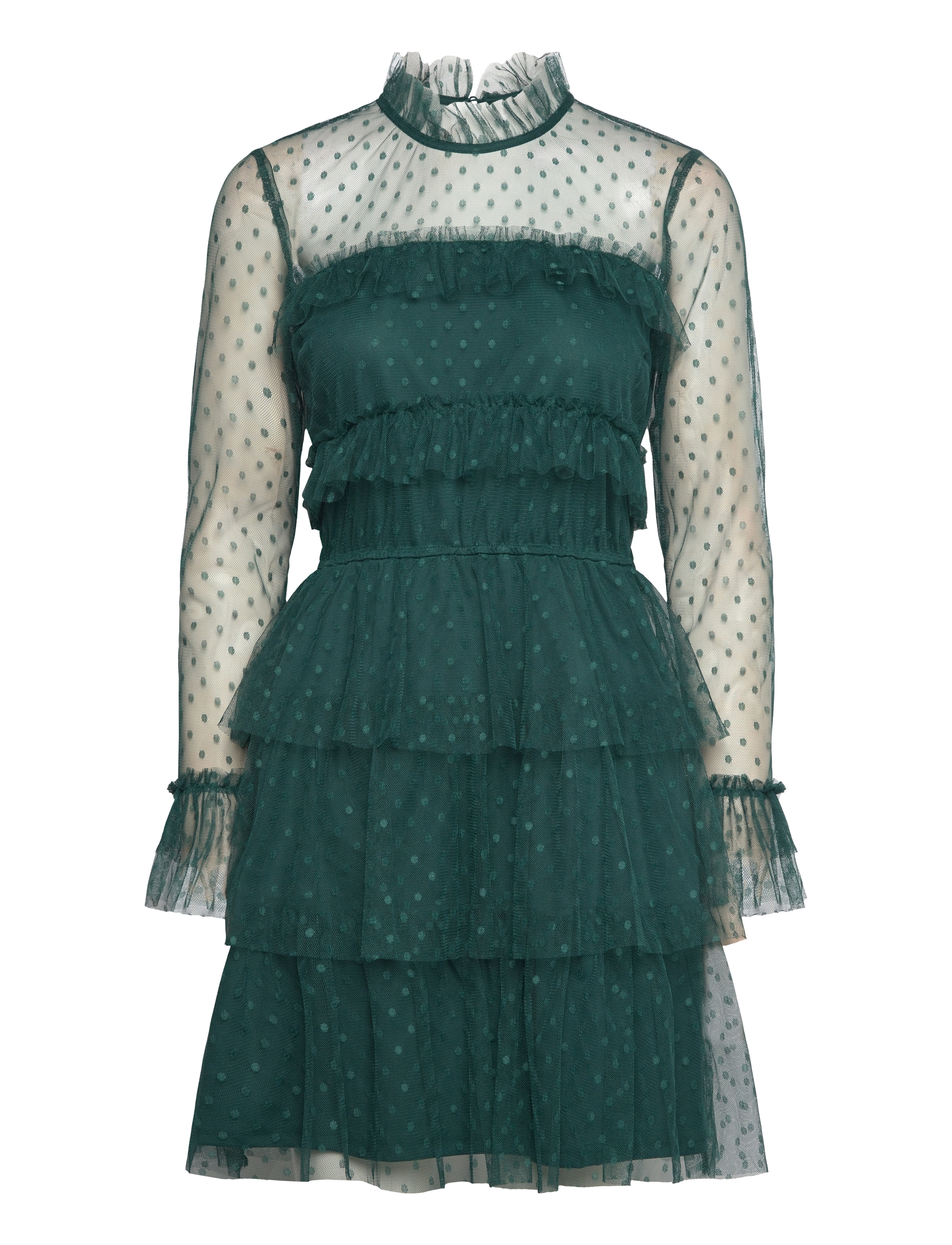 Bubbleroom Rhoda Dotted Mesh L/S Dress, 36, Dresses, Grün - Evening Frauen