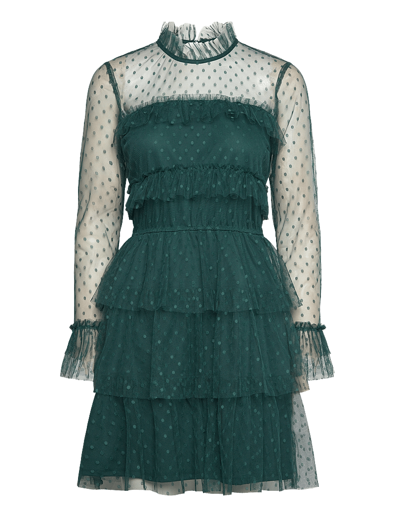 Bubbleroom - Rhoda Dotted Mesh L/S Dress - spitzenkleider - dark green - 0