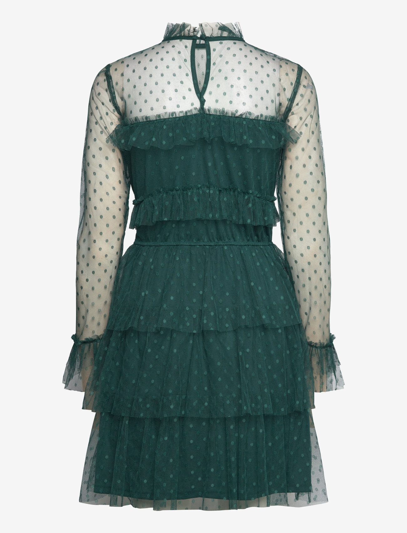 Bubbleroom - Rhoda Dotted Mesh L/S Dress - spitzenkleider - dark green - 1