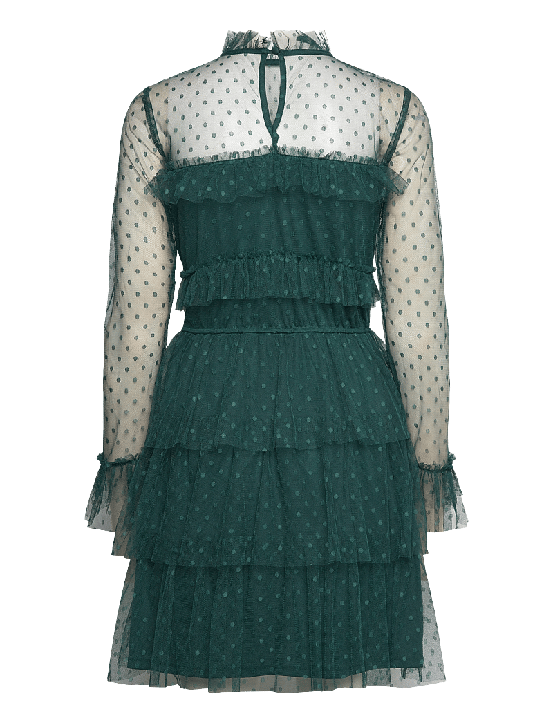 Bubbleroom - Rhoda Dotted Mesh L/S Dress - spitzenkleider - dark green - 1