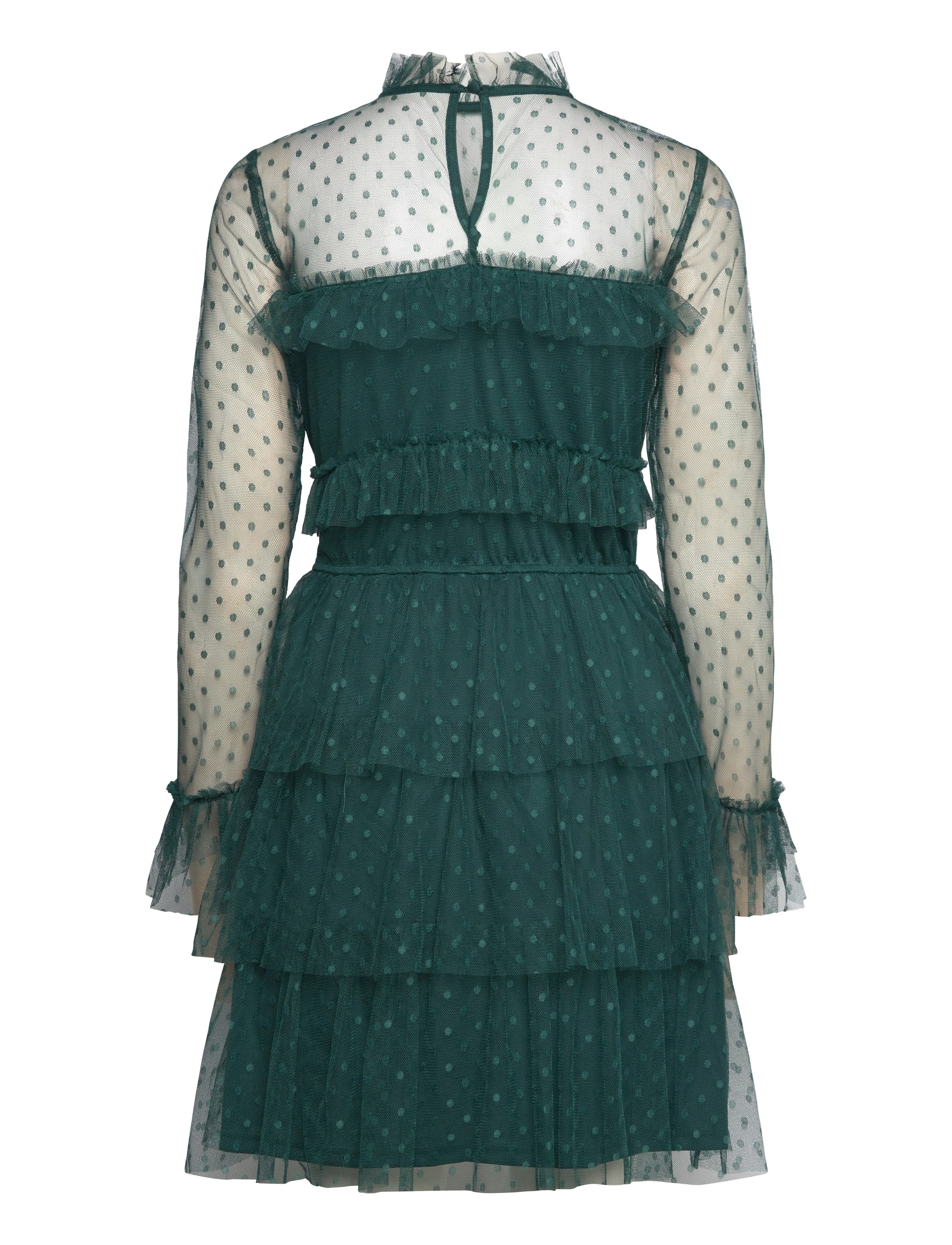 Bubbleroom - Rhoda Dotted Mesh L/S Dress - konfirmatsioon - dark green - 1