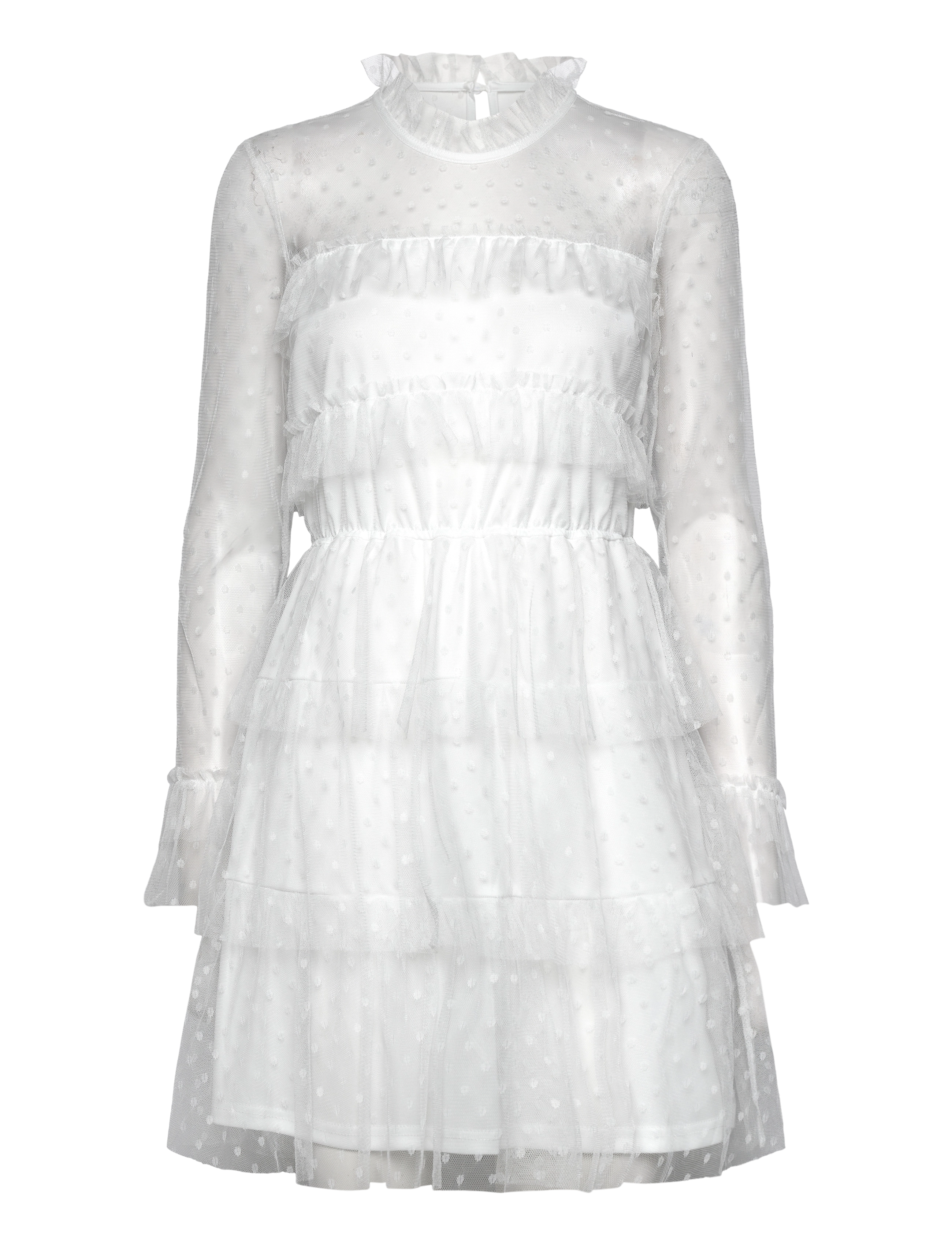 Bubbleroom Rhoda Dotted Mesh L/S Dress, 38, Dresses, Weiß - Evening Frauen