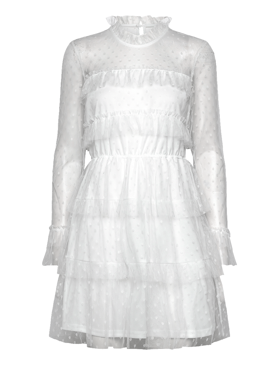Bubbleroom - Rhoda Dotted Mesh L/S Dress - konfirmationstøj - white - 0