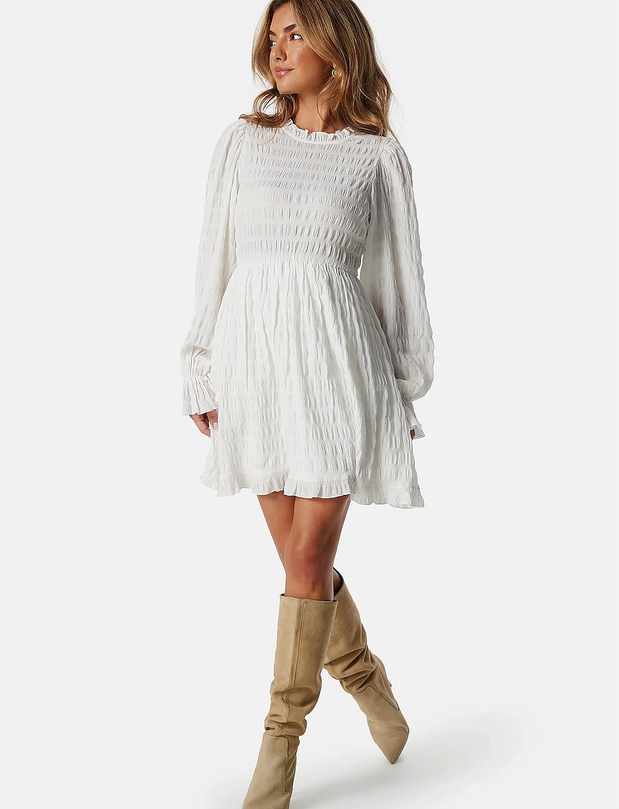 Bubbleroom - Frill Structured Dress - konfirmation - white - 0