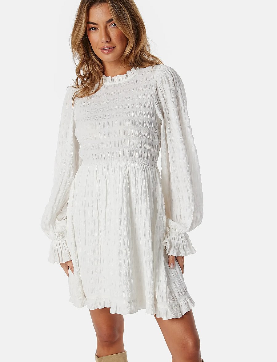 Bubbleroom - Frill Structured Dress - konfirmation - white - 3