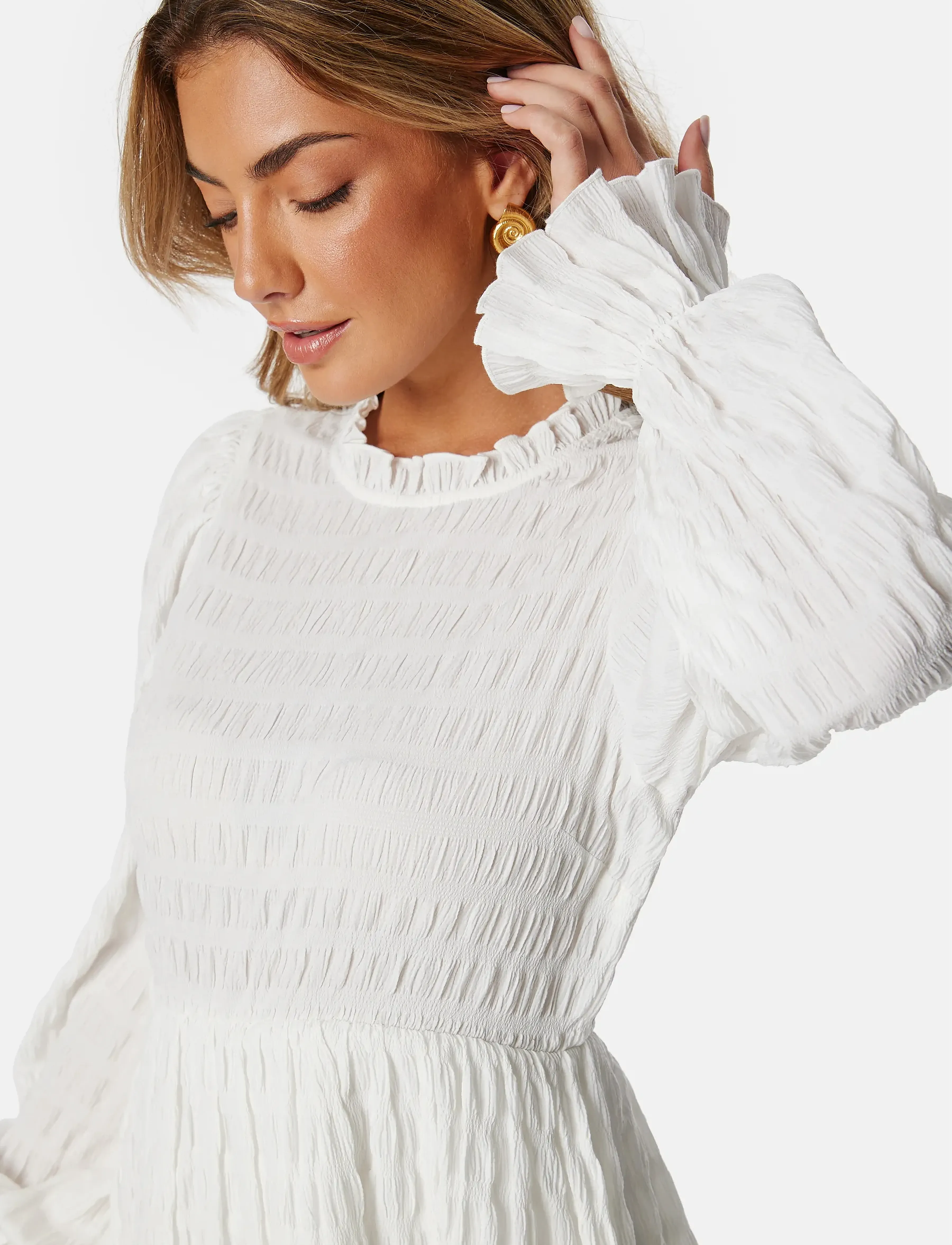 Bubbleroom - Frill Structured Dress - white - 5