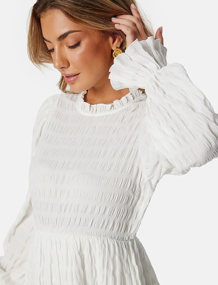 Bubbleroom - Frill Structured Dress - konfirmation - white - 5