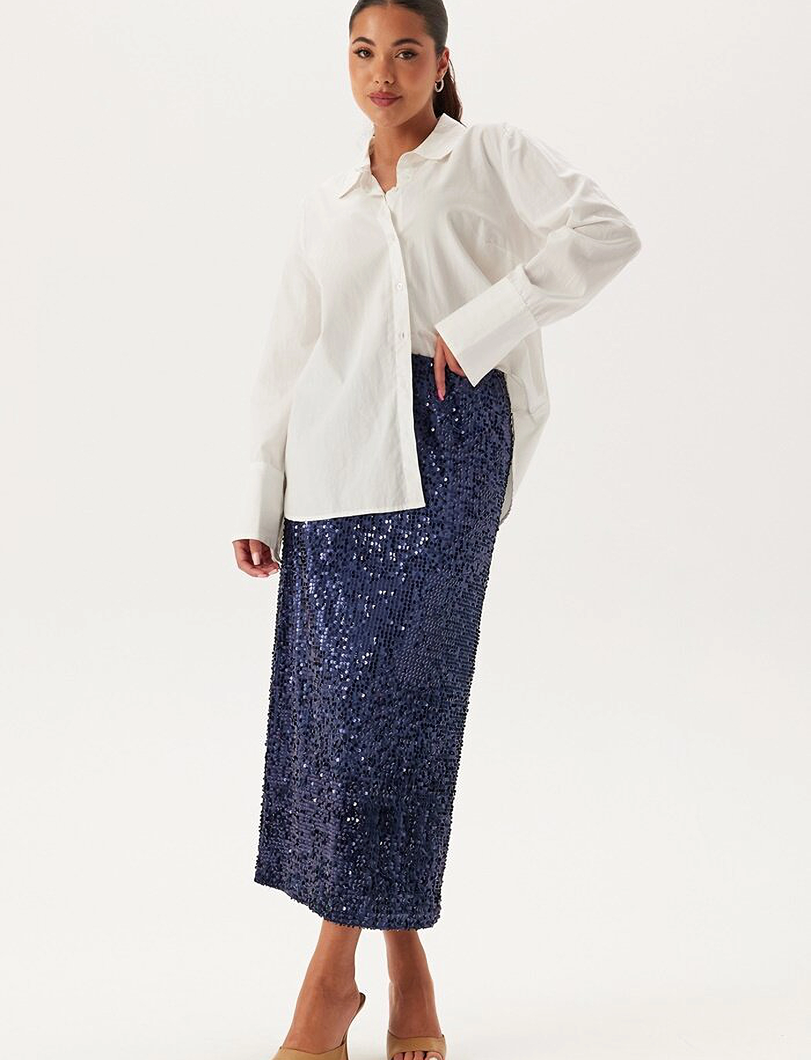 Bubbleroom - Sequin A-line Midi Skirt - midi-röcke - midnight blue - 4