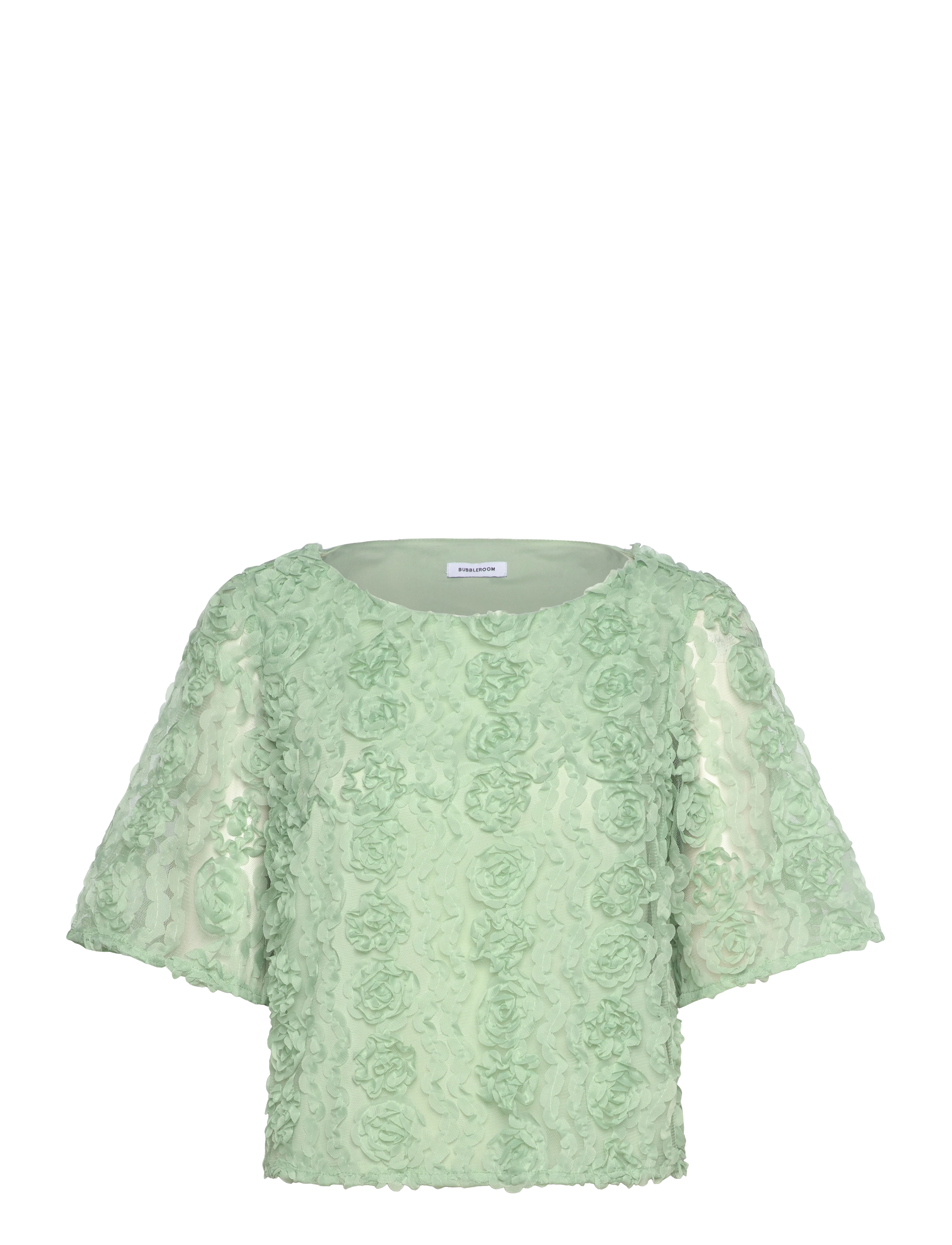 Bubbleroom - 3D Flower Short Sleeve  Blouse - dusty green - 1