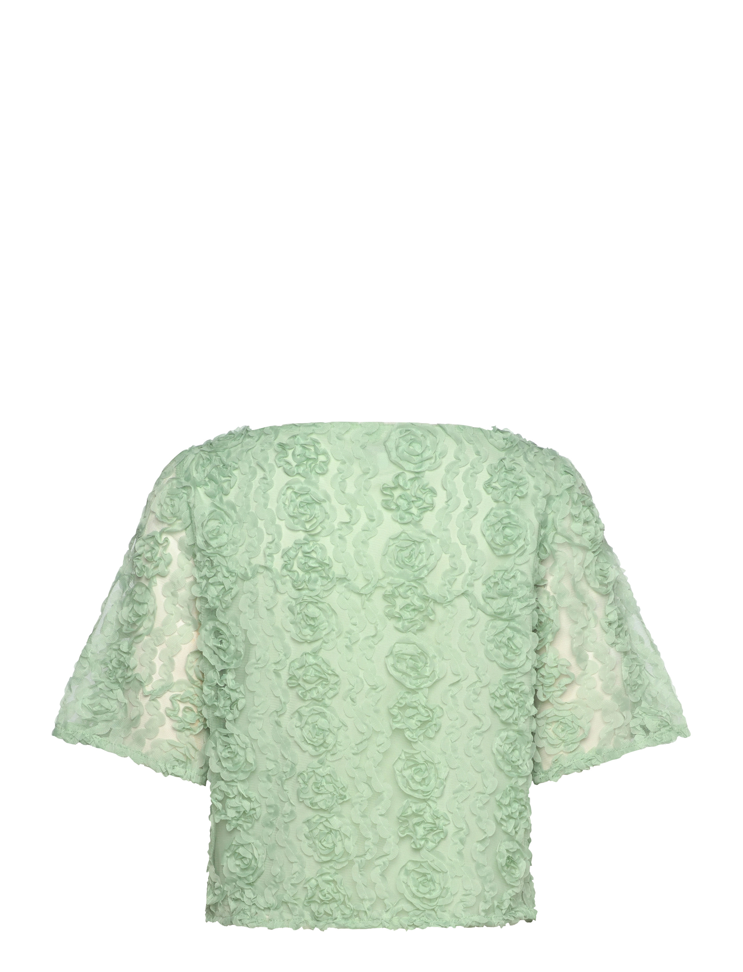 Bubbleroom - 3D Flower Short Sleeve  Blouse - dusty green - 2