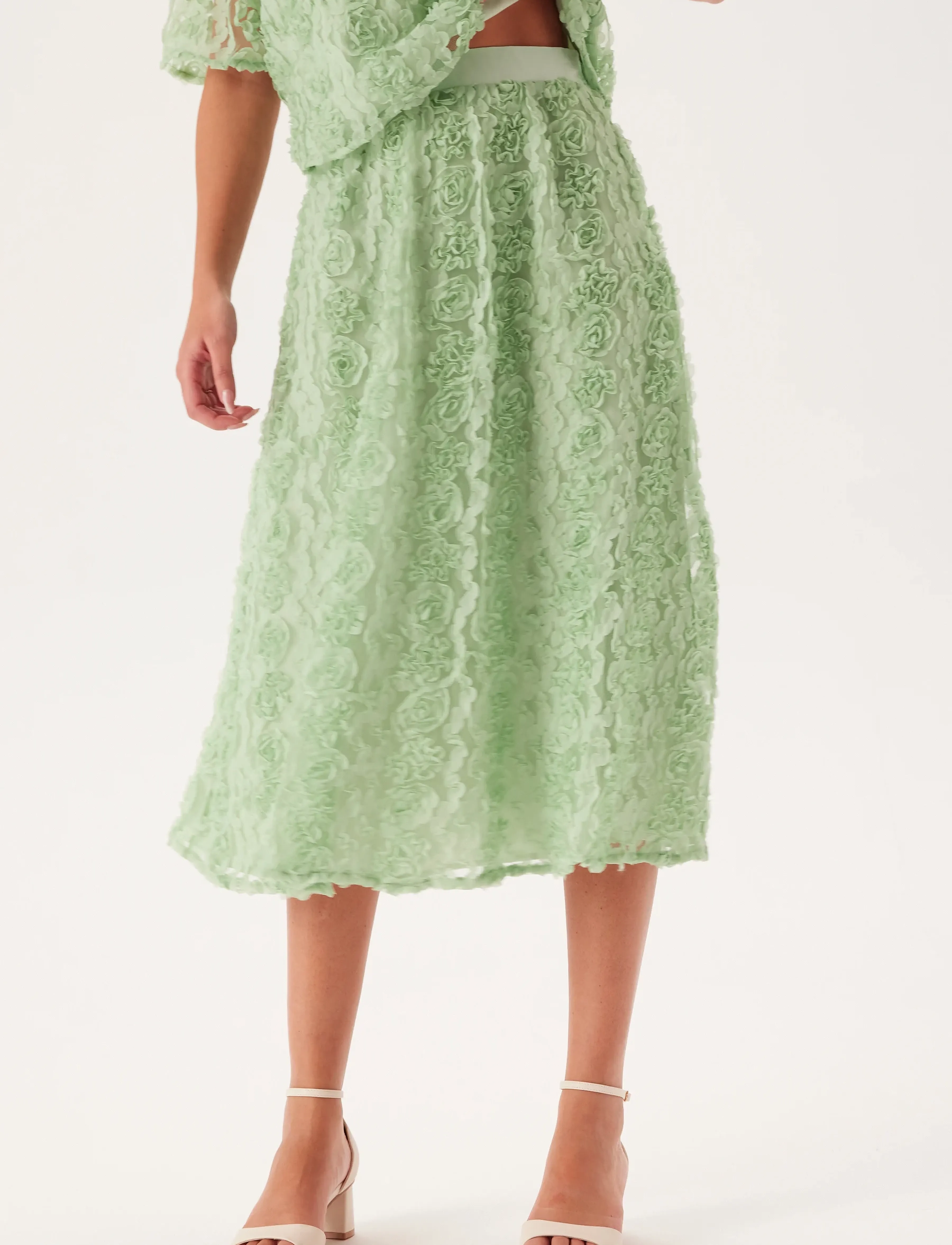 Bubbleroom 3D Flower Midi Skirt, M, Green, Nederdele > Knælange Og Midi Nederdele, Dame