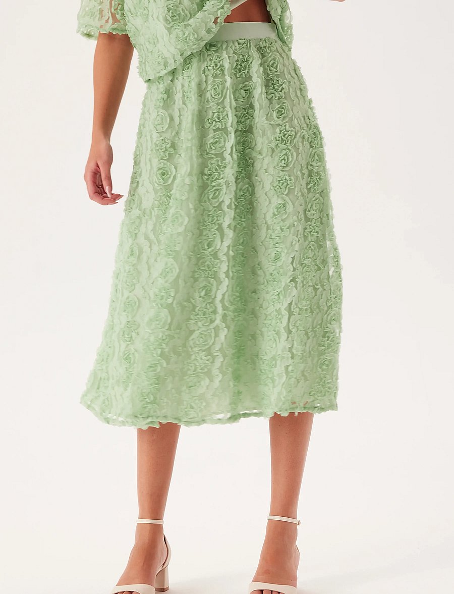Bubbleroom - 3D Flower Midi Skirt - midiseelikud - dusty green - 0