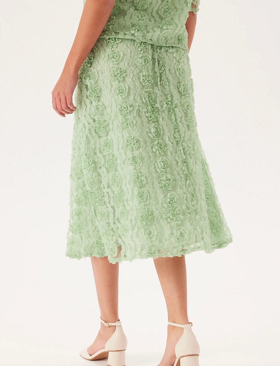 Bubbleroom - 3D Flower Midi Skirt - midiseelikud - dusty green - 3