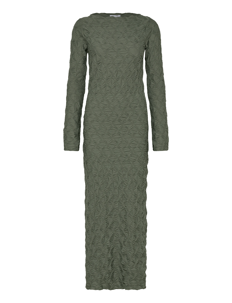 Bubbleroom - Structure Long Sleeve Midi Dress - fodralklänningar - green - 1