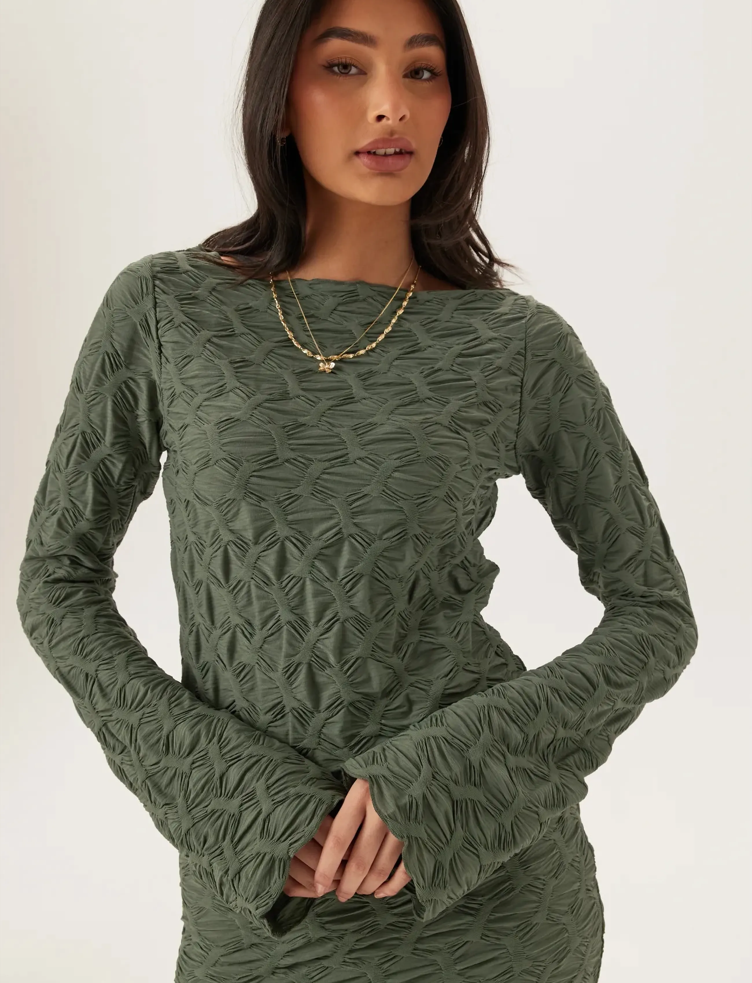 Bubbleroom - Structure Long Sleeve Midi Dress - robes moulantes - green - 3