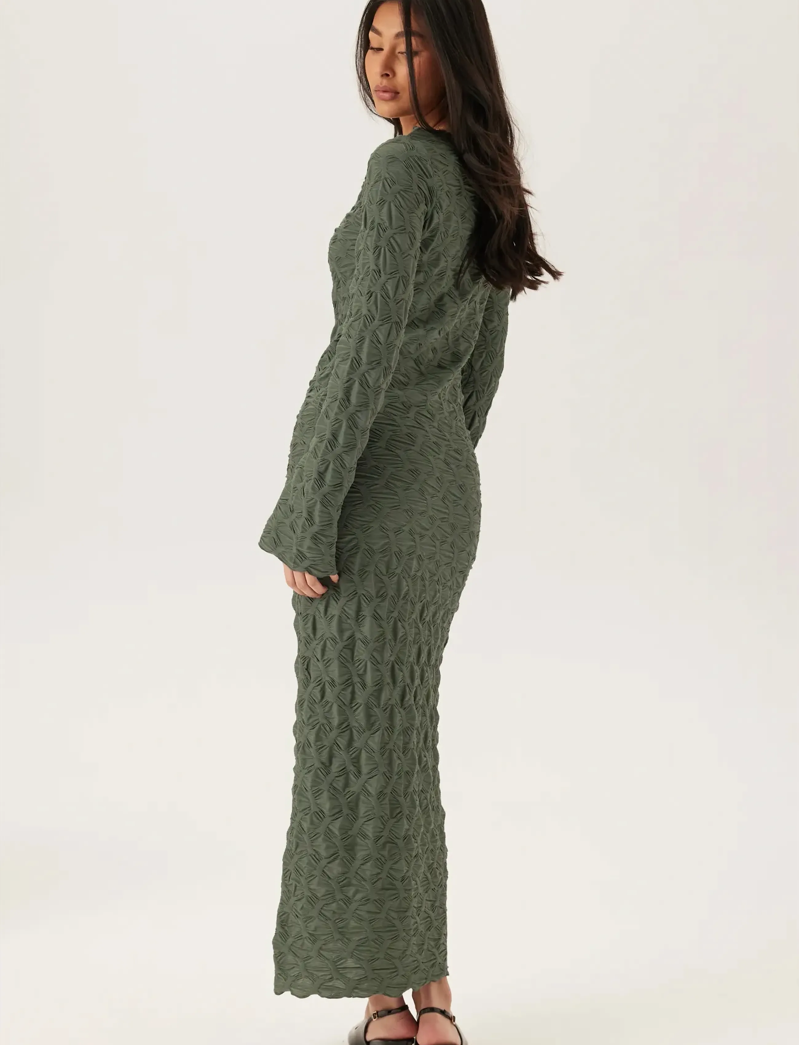 Bubbleroom - Structure Long Sleeve Midi Dress - robes moulantes - green - 4