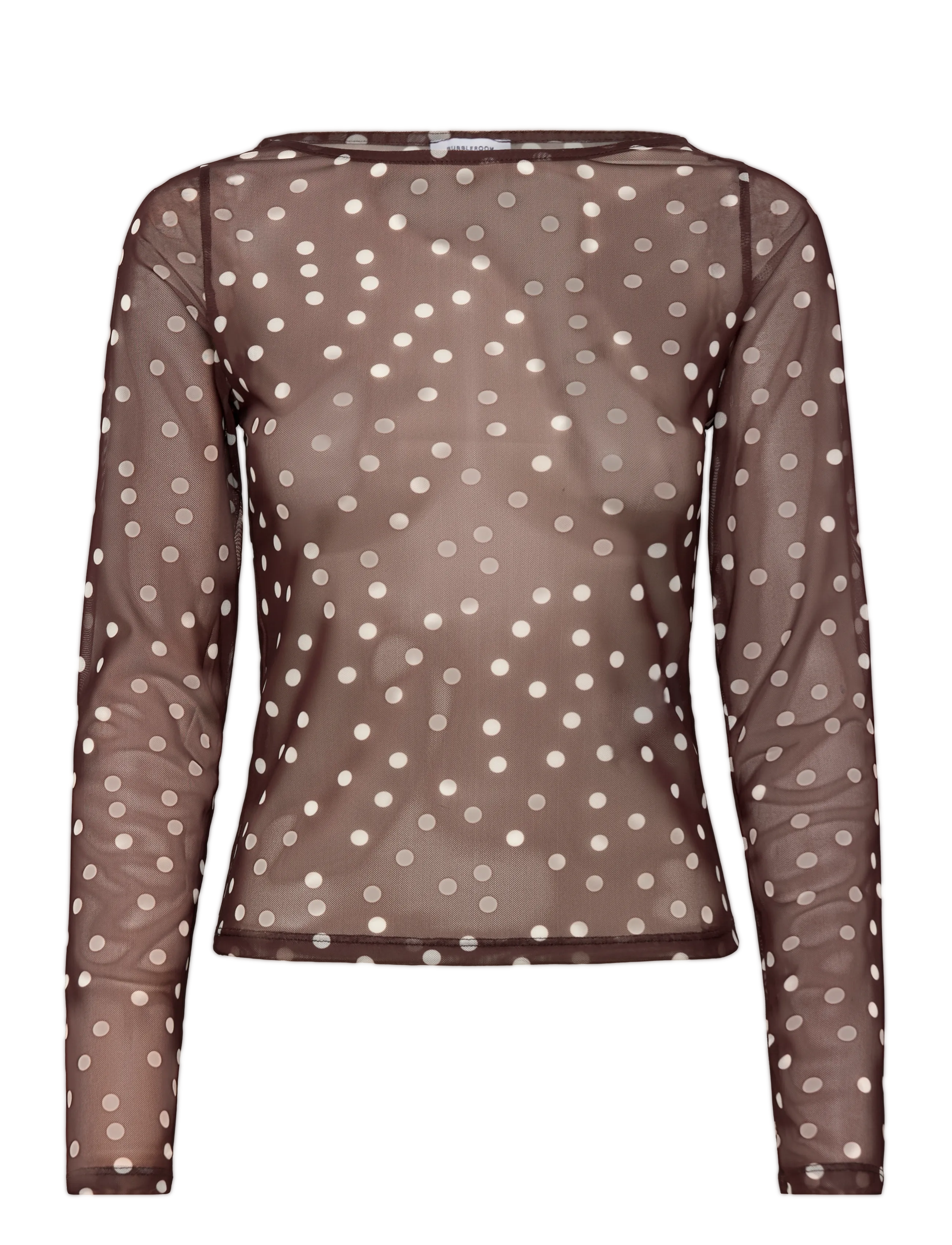 Bubbleroom Long Sleeve Mesh Top - T-shirts & Toppe - BROWN/CREAM / brown