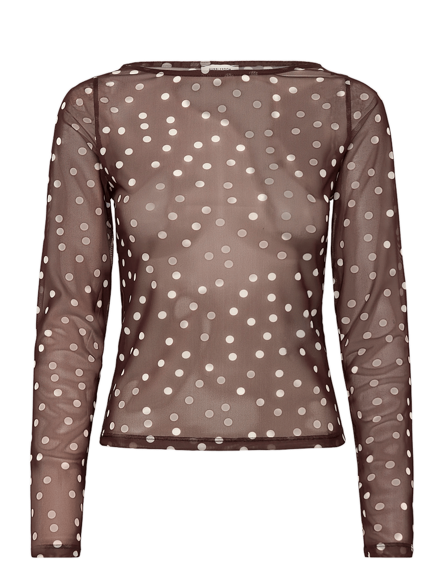 Bubbleroom - Long Sleeve Mesh Top - långärmade toppar - brown/cream - 1