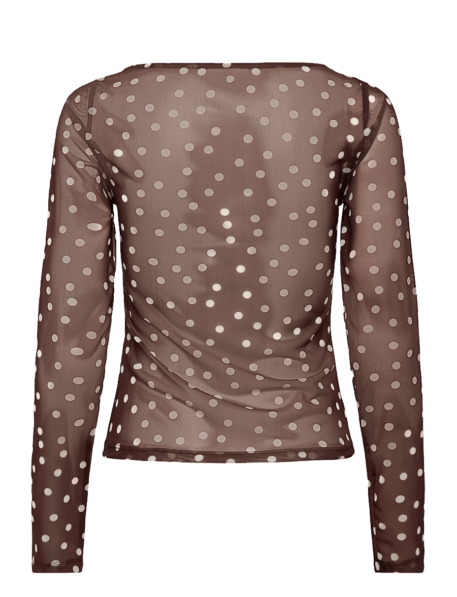 Bubbleroom - Long Sleeve Mesh Top - långärmade toppar - brown/cream - 2