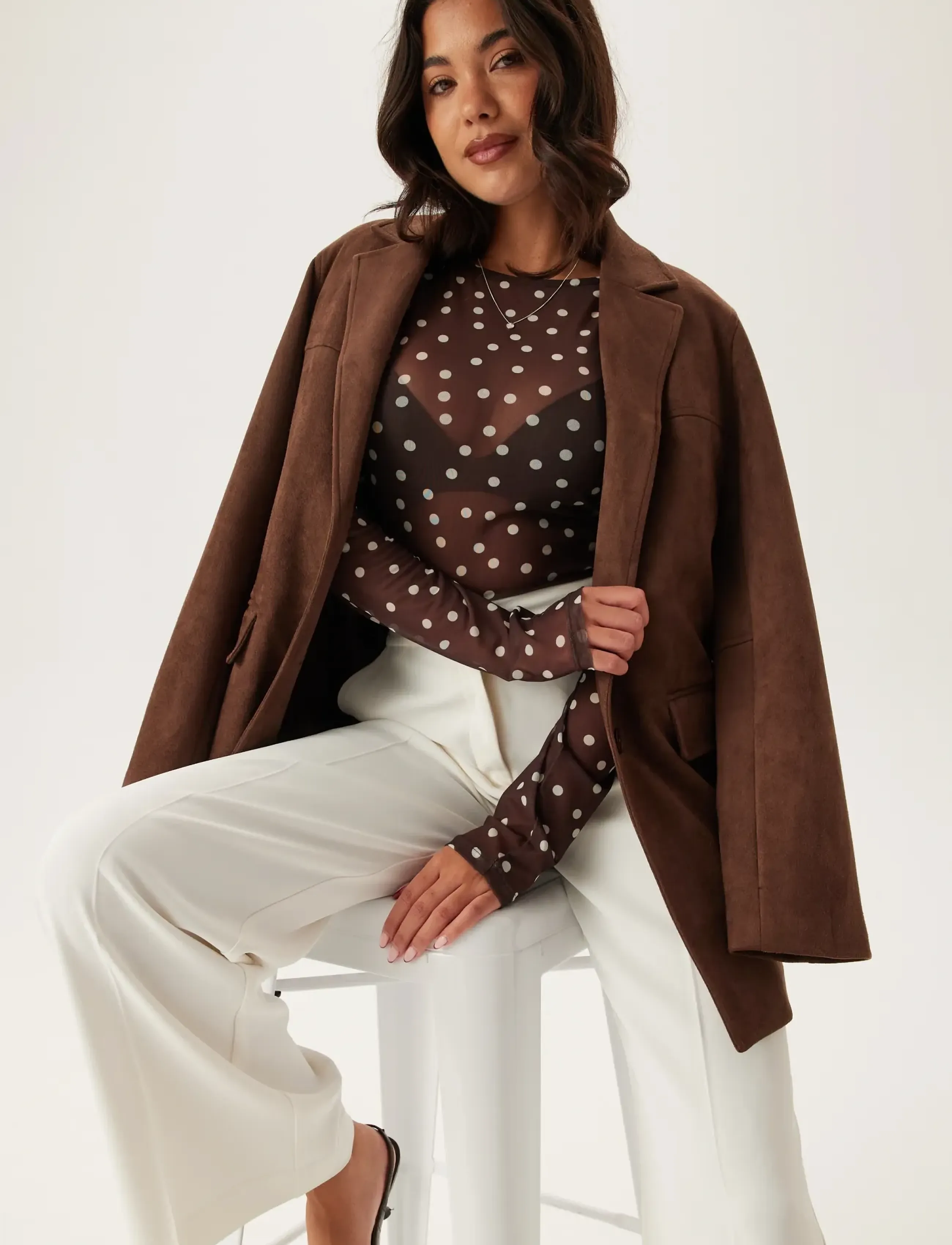 Bubbleroom Long Sleeve Mesh Top, S, T-shirts & Oberteile, Braun - Long-sleeved, Frauen