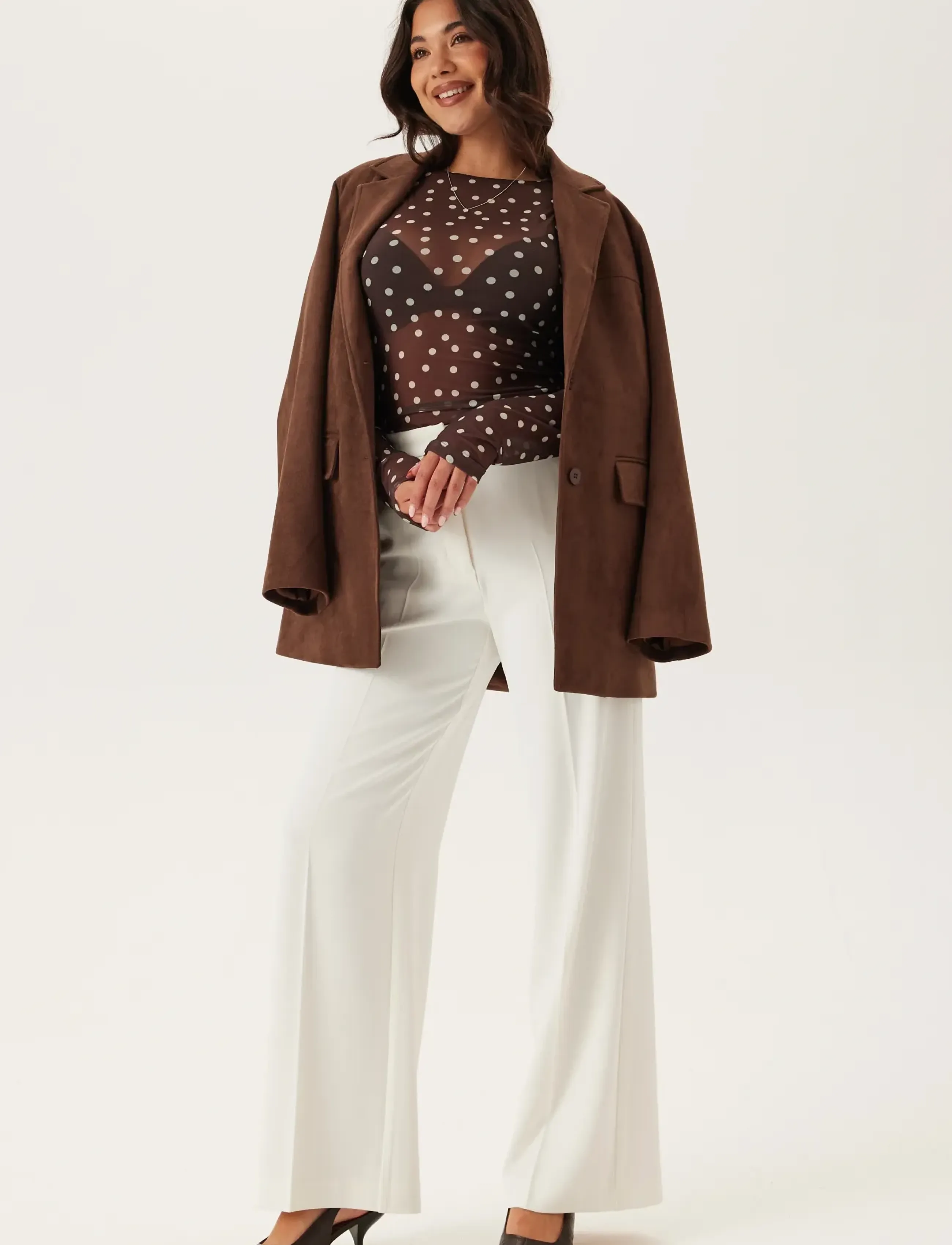 Bubbleroom - Long Sleeve Mesh Top - langärmlige tops - brown/cream - 5