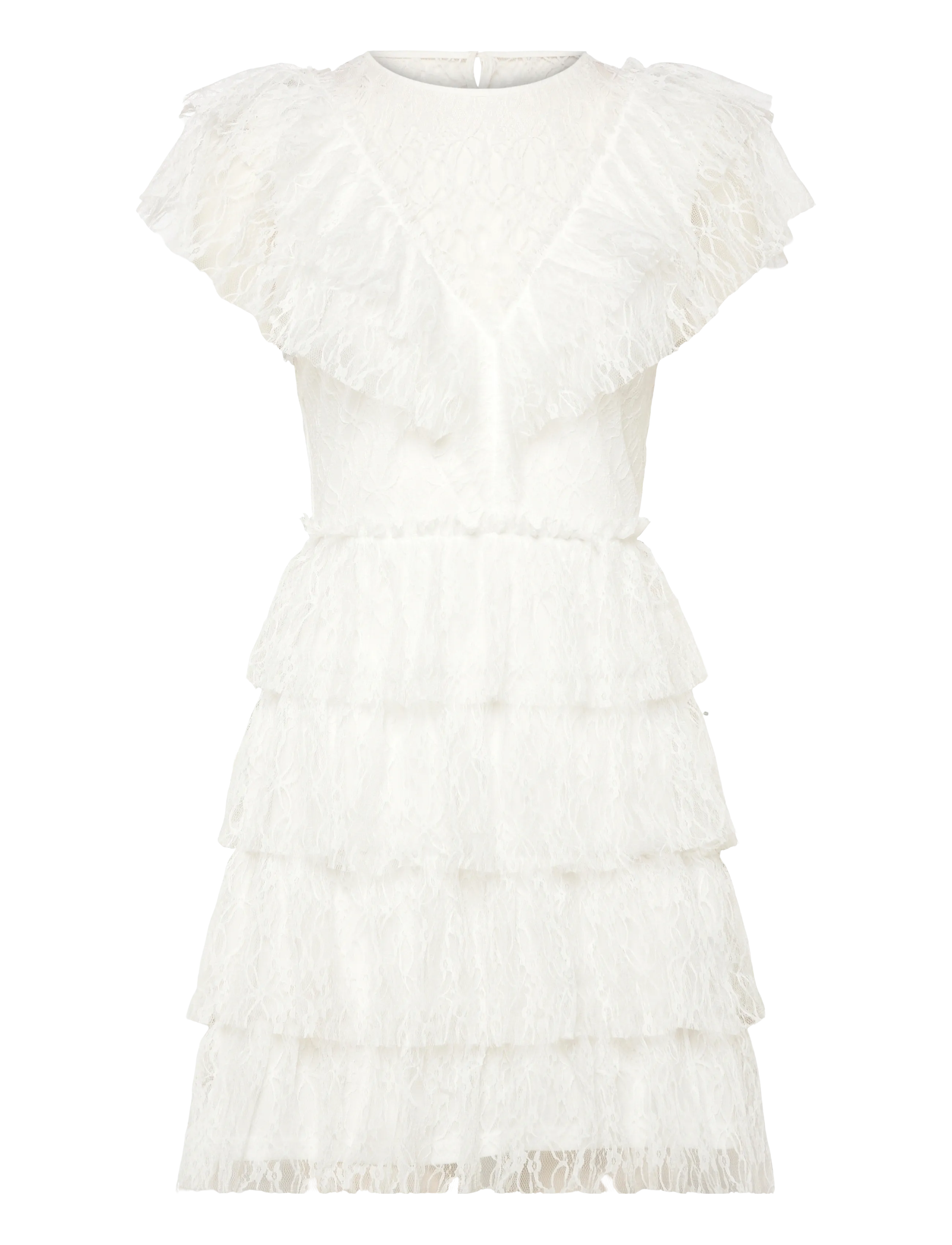 Lace Frill Short Dress - WHITE