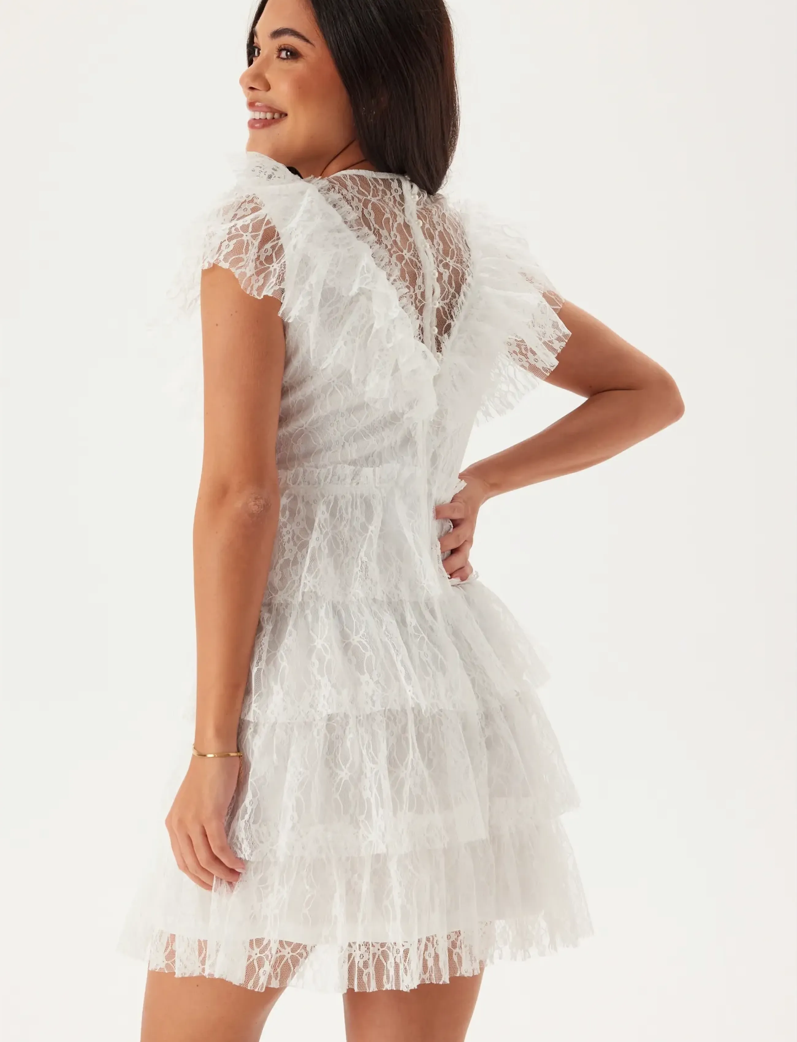 Bubbleroom - Lace Frill Short Dress - konfirmationstøj - white - 3