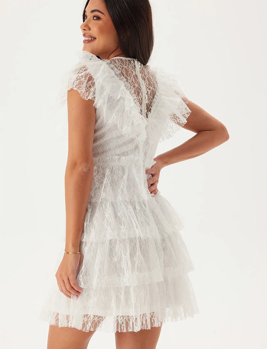Bubbleroom - Lace Frill Short Dress - konfirmationstøj - white - 3