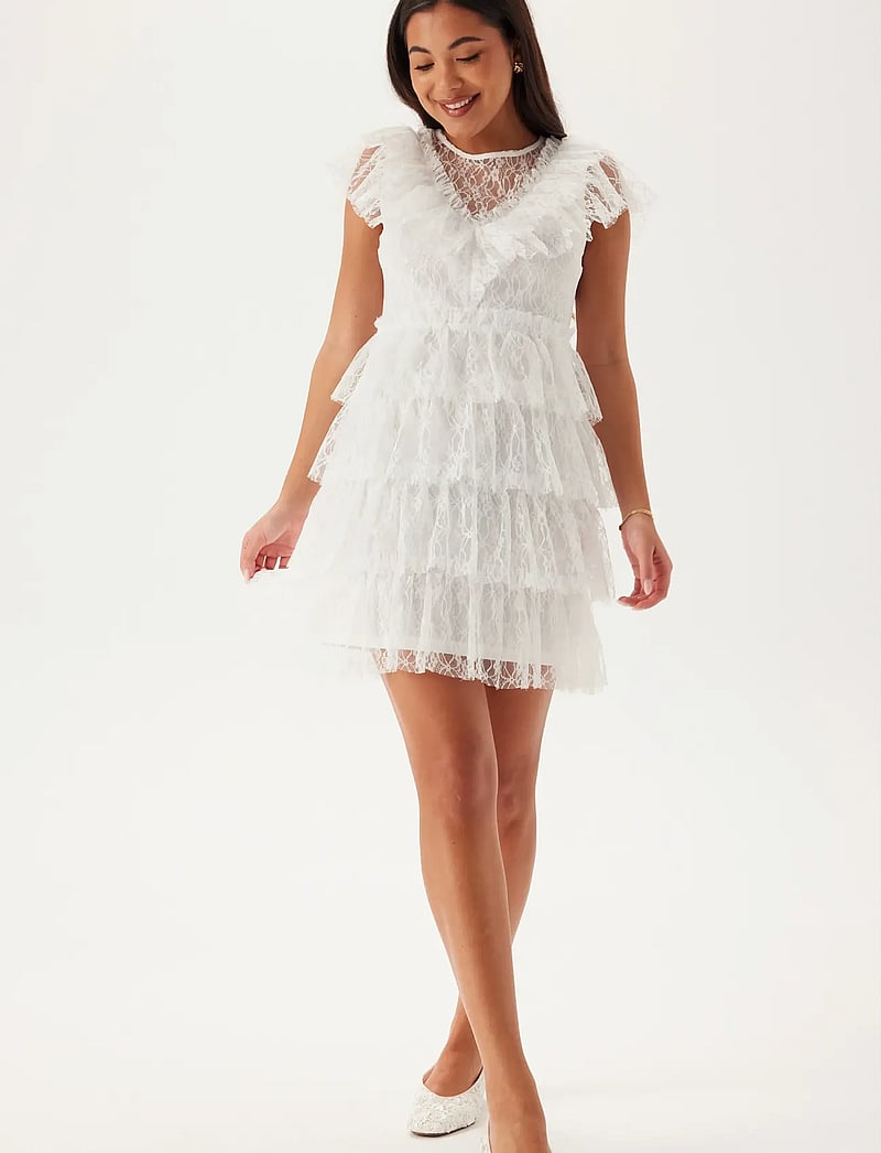 Bubbleroom - Lace Frill Short Dress - konfirmation - white - 4
