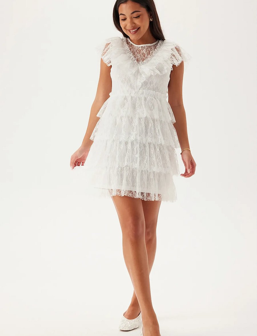 Bubbleroom - Lace Frill Short Dress - konfirmationstøj - white - 4