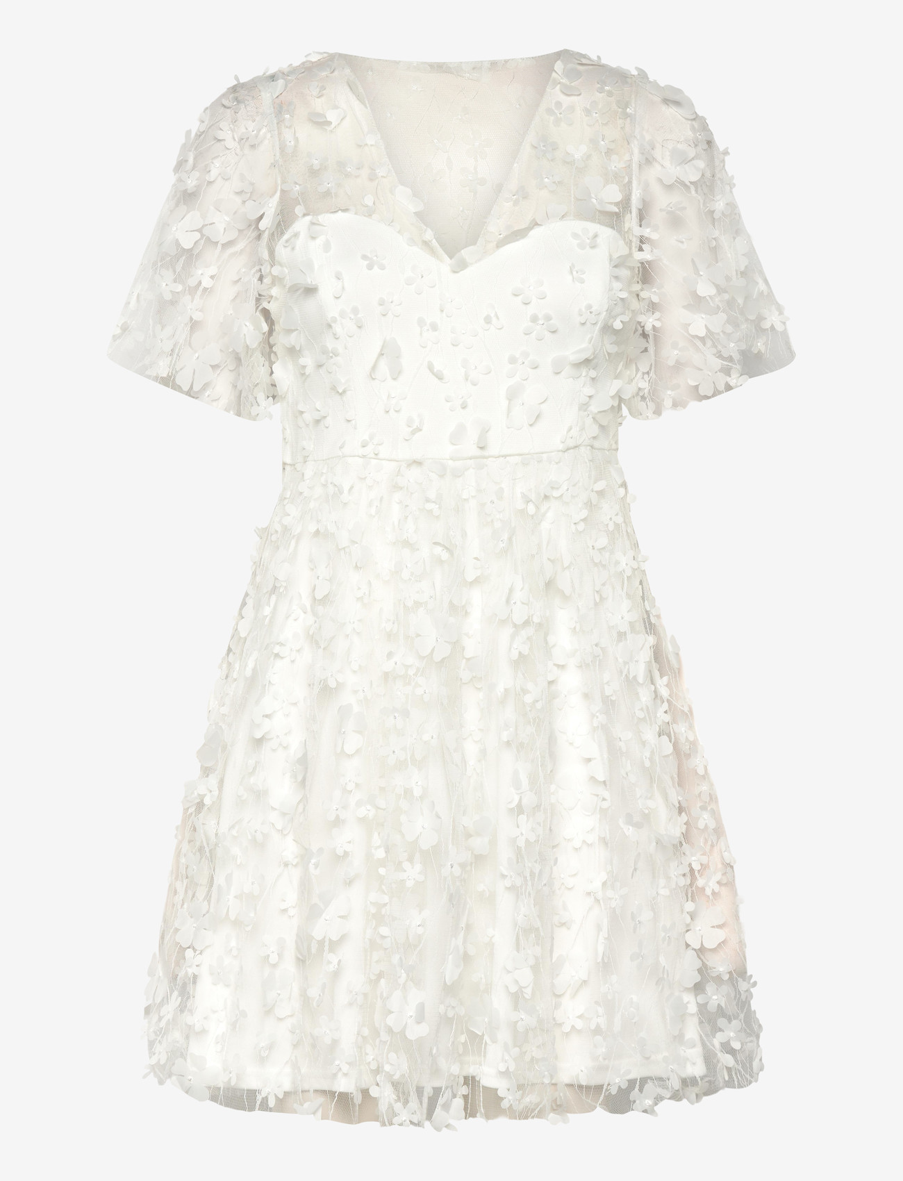 Bubbleroom - 3D Floral V-neck Dress - festklänningar - white - 1