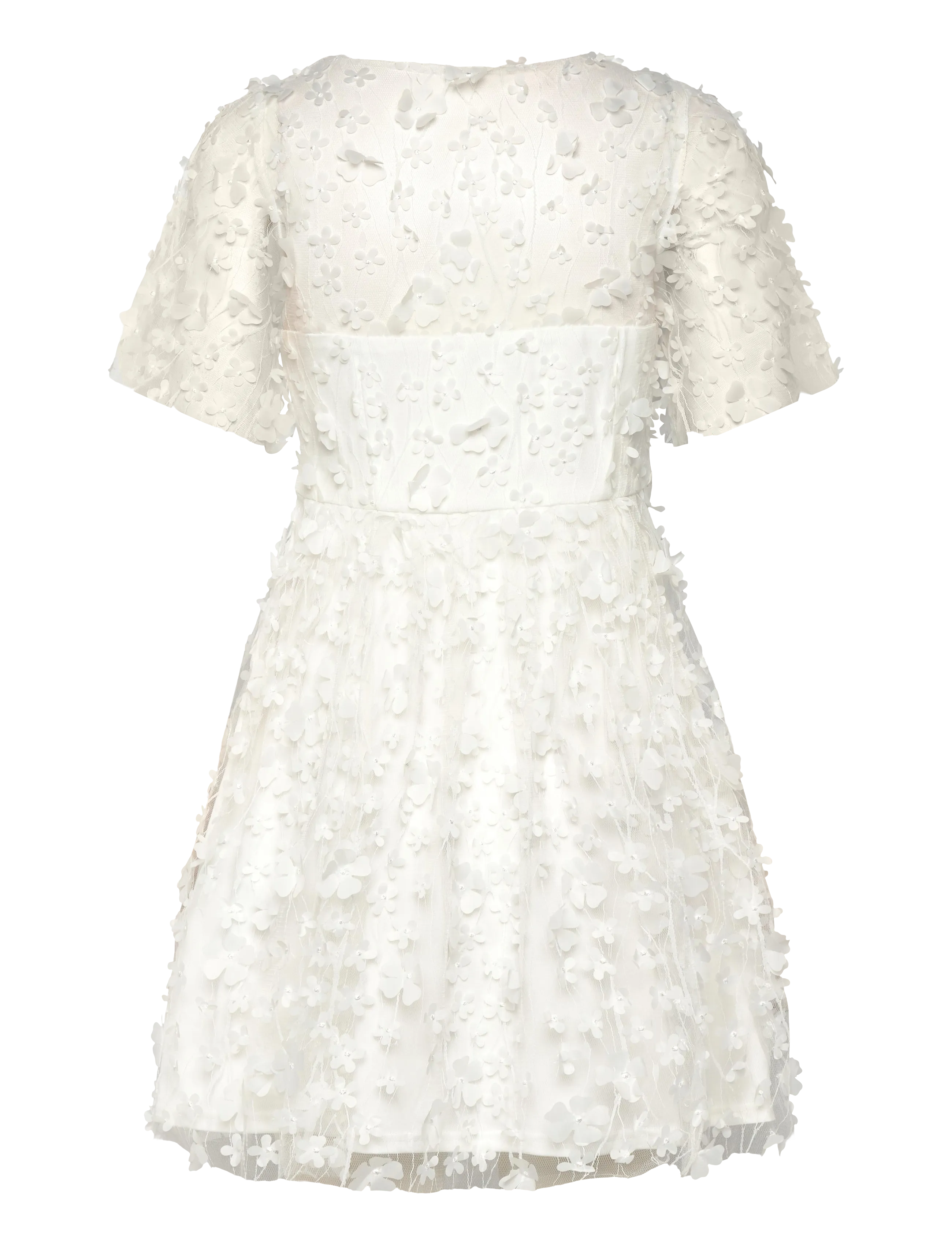 Bubbleroom - 3D Floral V-neck Dress - konfirmation - white - 2