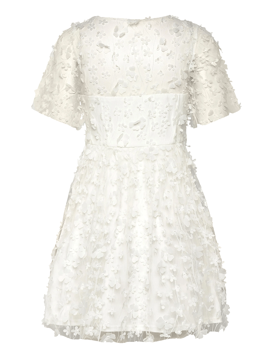 Bubbleroom - 3D Floral V-neck Dress - konfirmation - white - 2