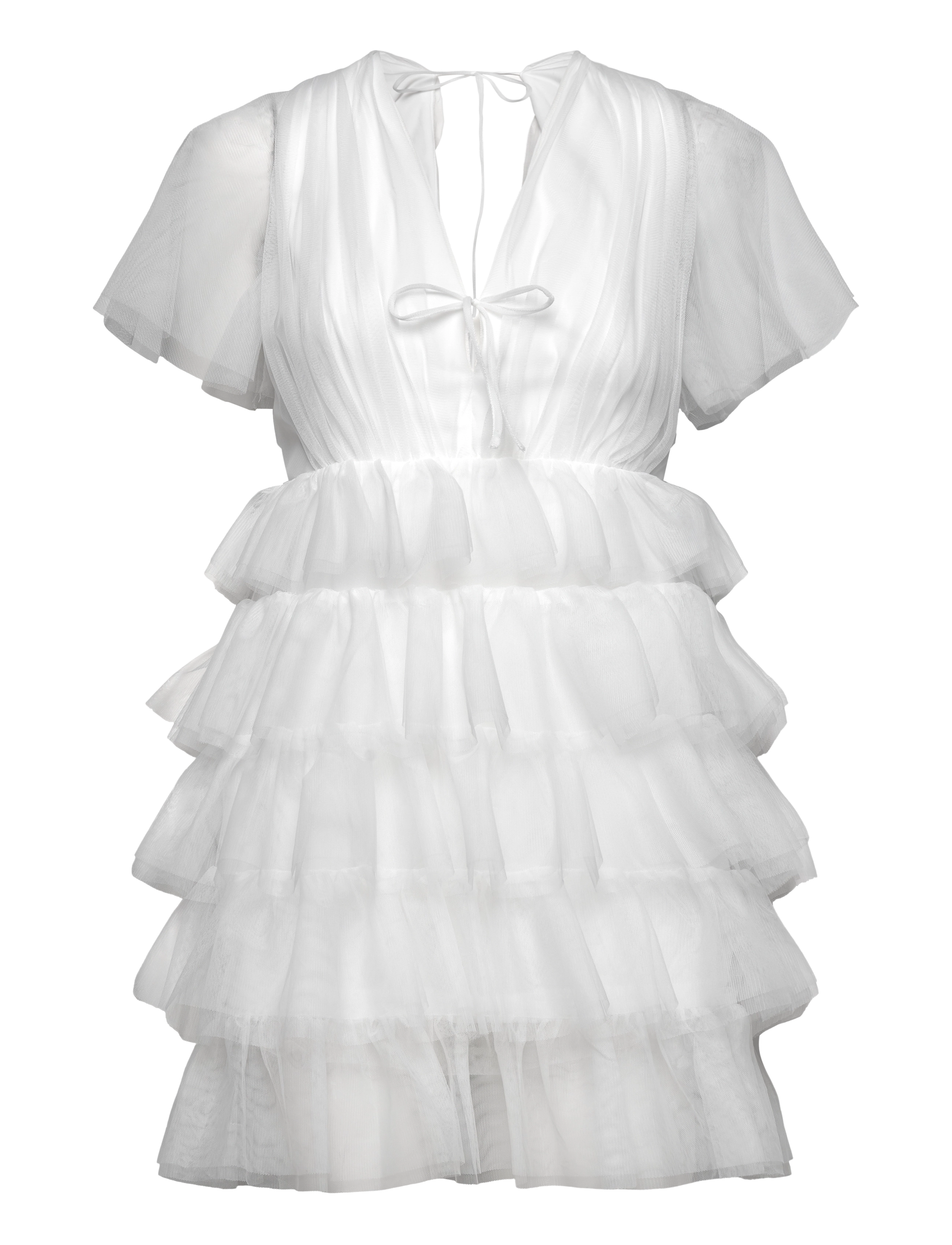 Bubbleroom Deep V-neck Tulle Dress - Festkjoler - WHITE / white