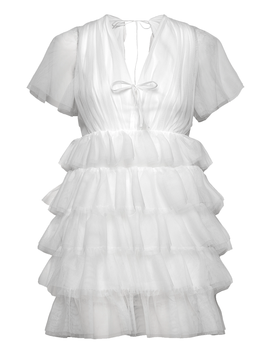 Bubbleroom - Deep V-neck Tulle Dress - konfirmatsioon - white - 1