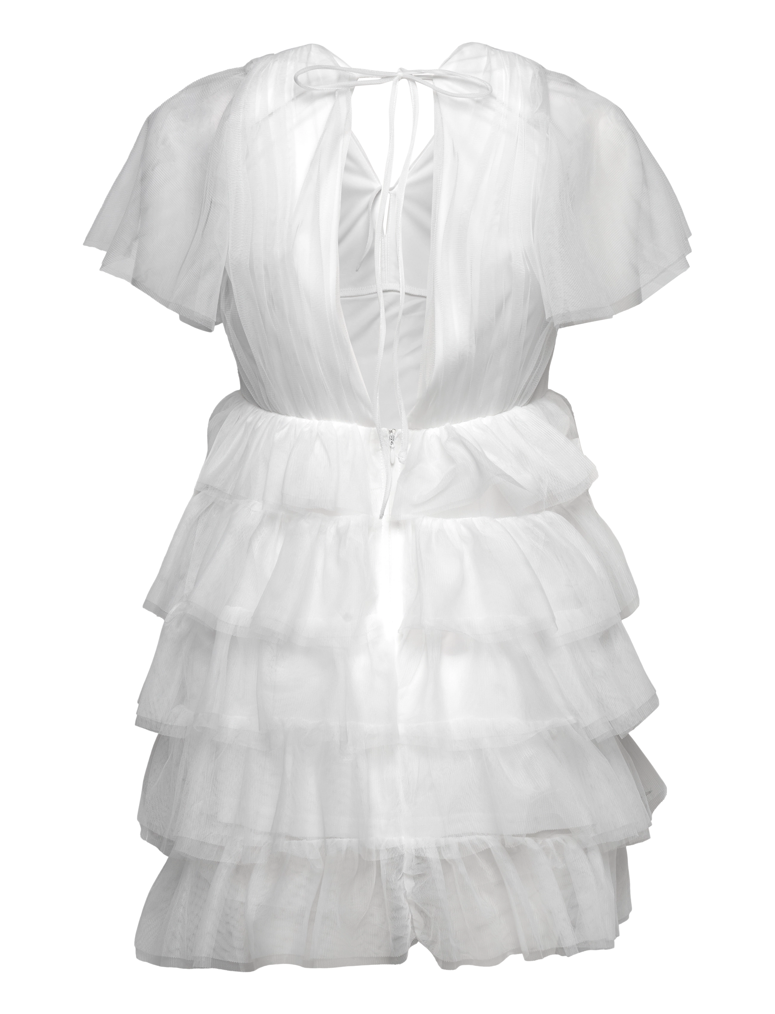 Bubbleroom - Deep V-neck Tulle Dress - konfirmatsioon - white - 2