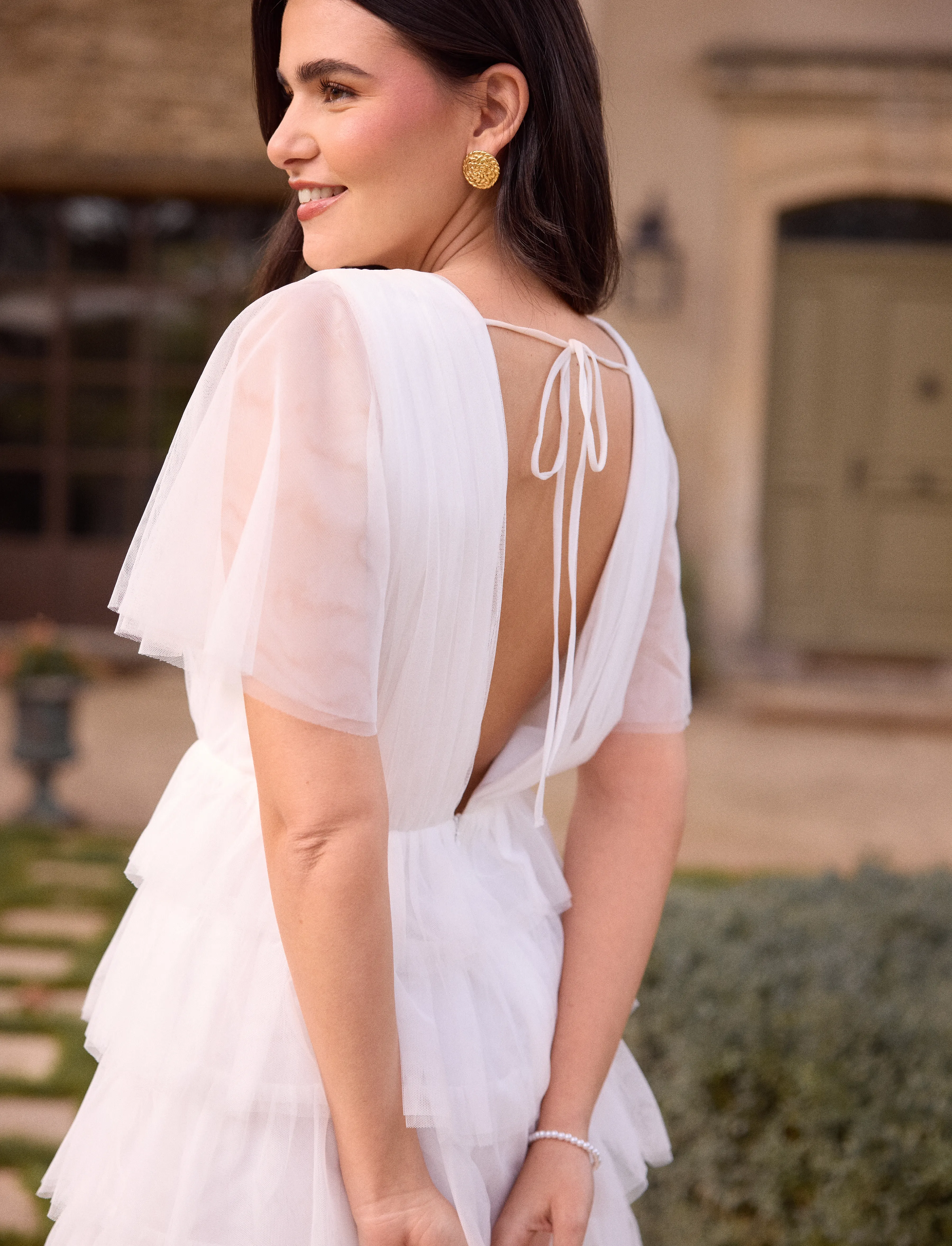 Bubbleroom - Deep V-neck Tulle Dress - konfirmatsioon - white - 3
