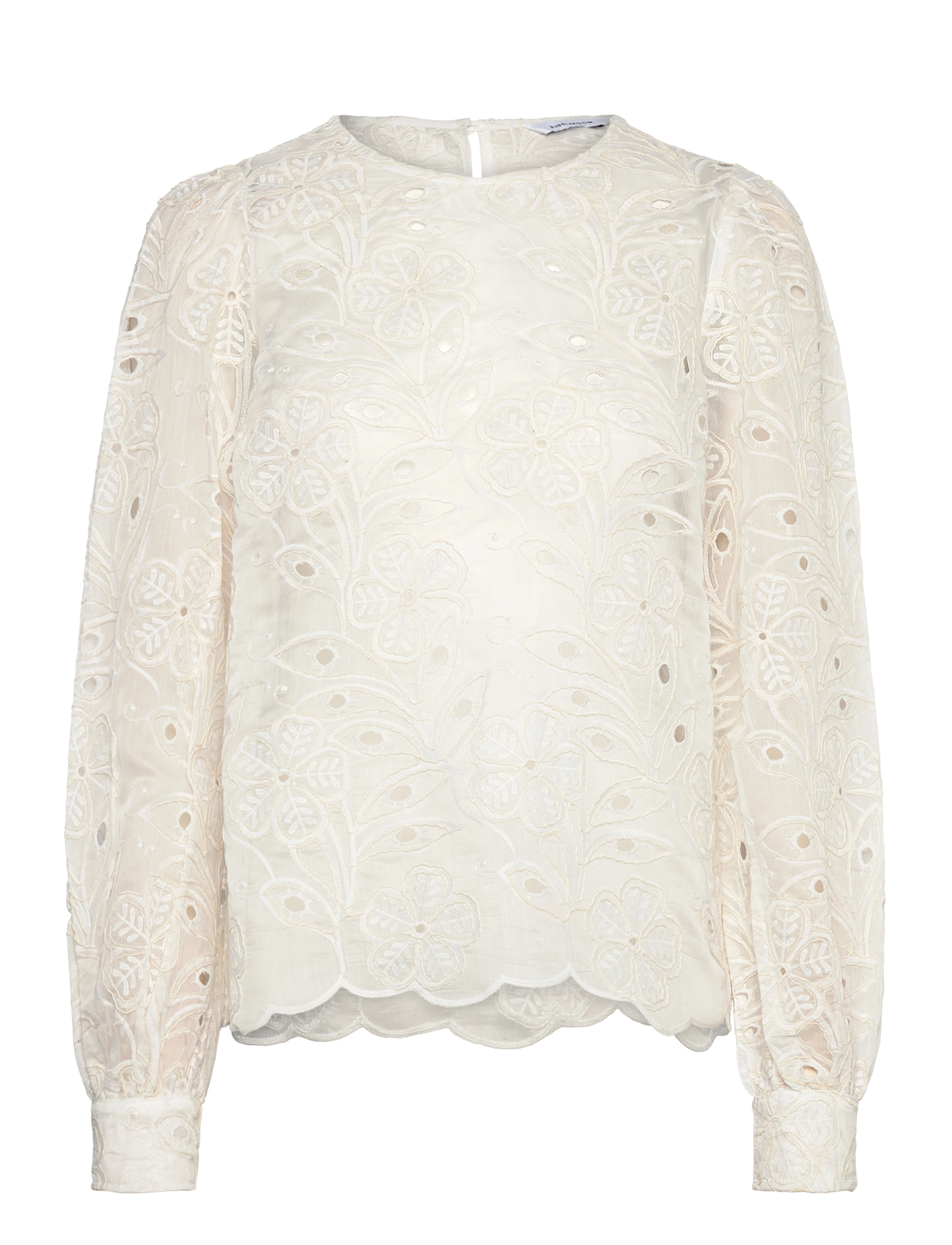 Bubbleroom Puff Sleeve Embroidered Blouse, XS, White, Bluser > Langærmede, Dame