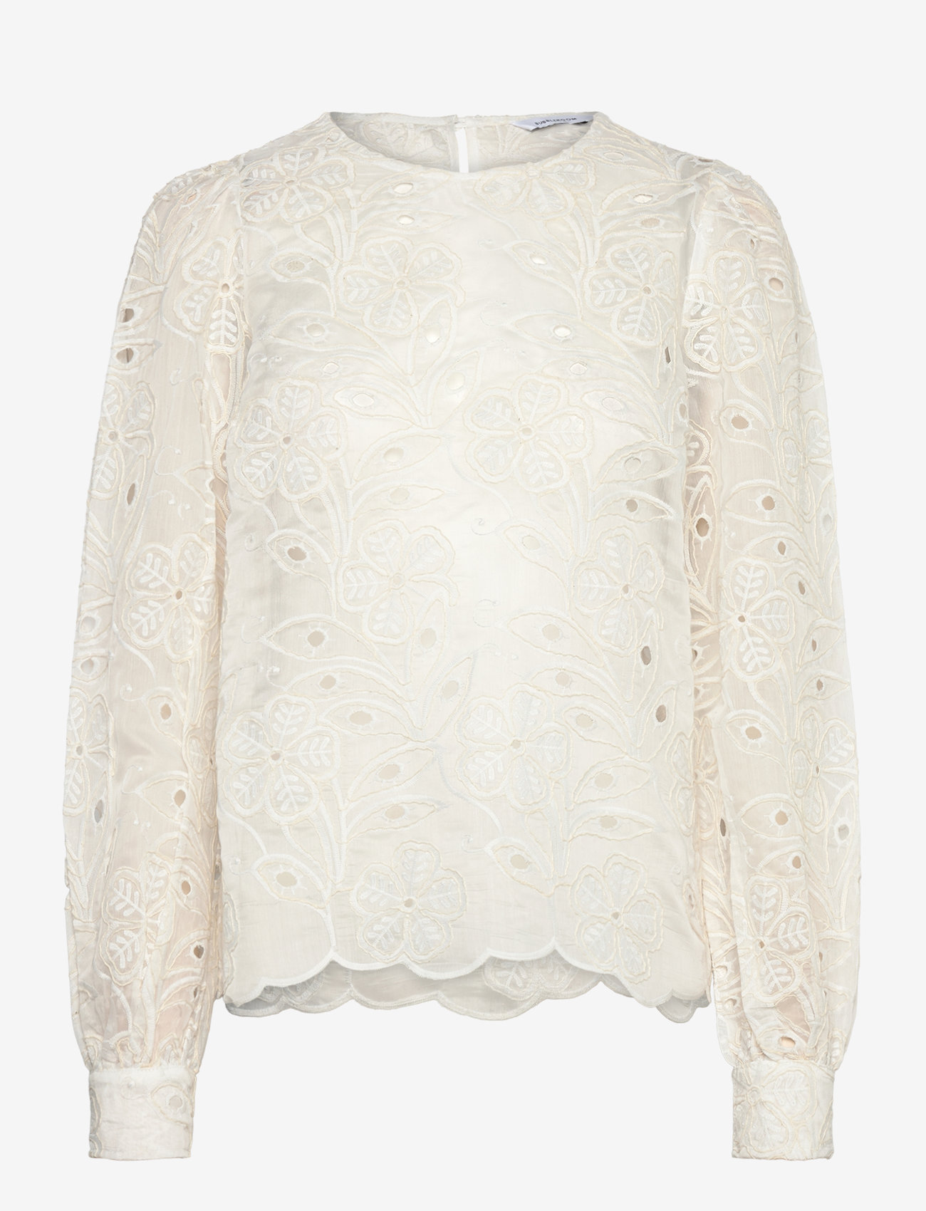 Bubbleroom - Puff Sleeve Embroidered Blouse - pitkähihaiset puserot - white - 0