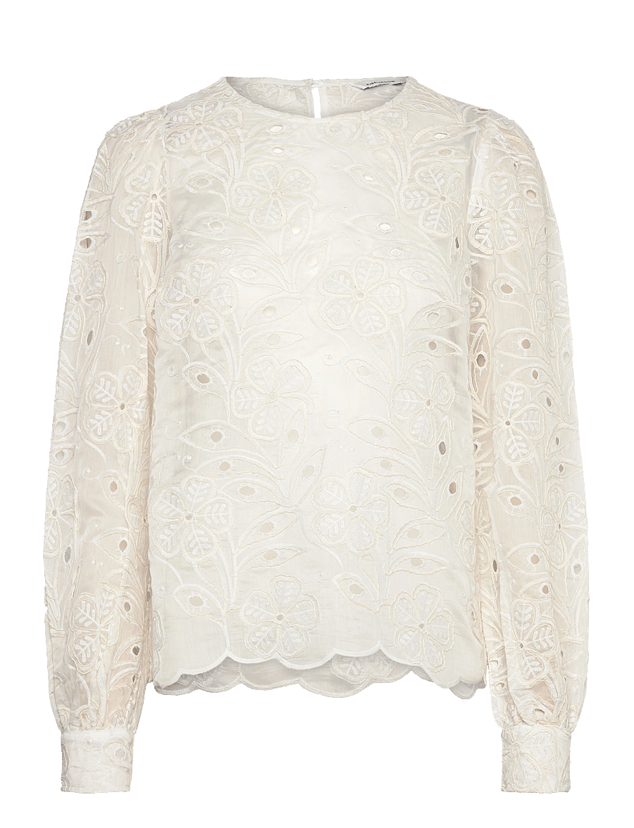 Bubbleroom - Puff Sleeve Embroidered Blouse - pitkähihaiset puserot - white - 0