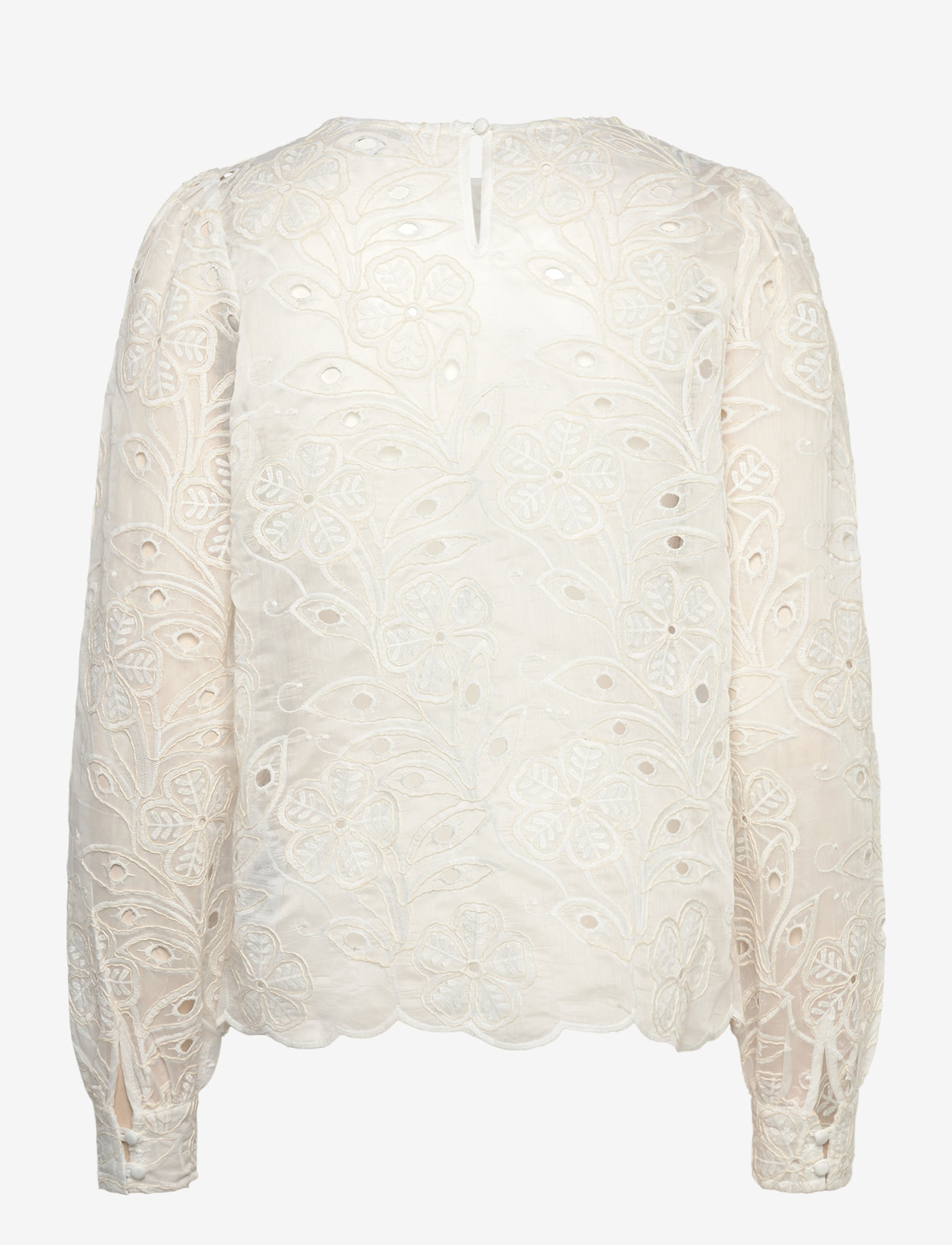 Bubbleroom - Puff Sleeve Embroidered Blouse - pitkähihaiset puserot - white - 1