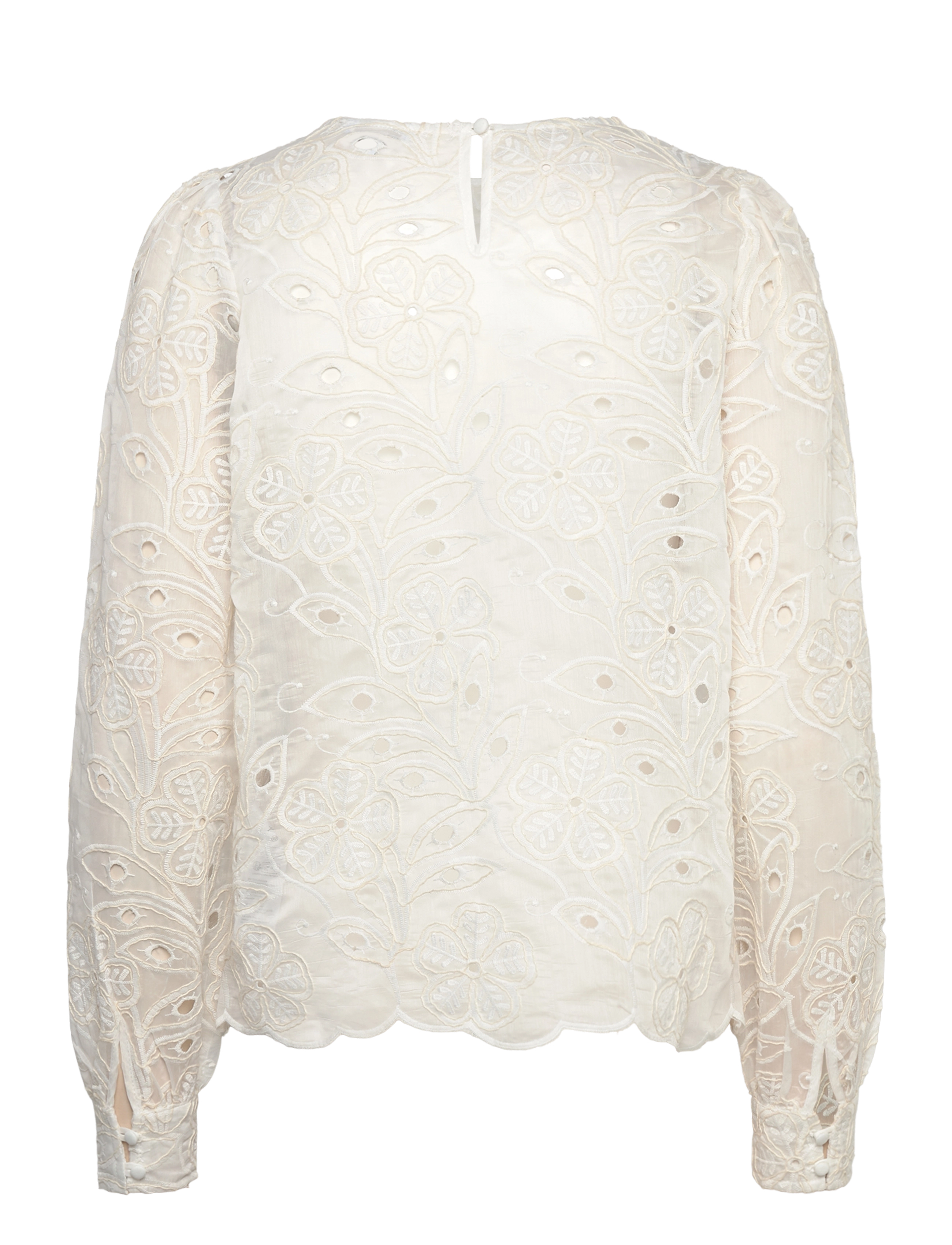 Bubbleroom - Puff Sleeve Embroidered Blouse - langärmlige blusen - white - 1