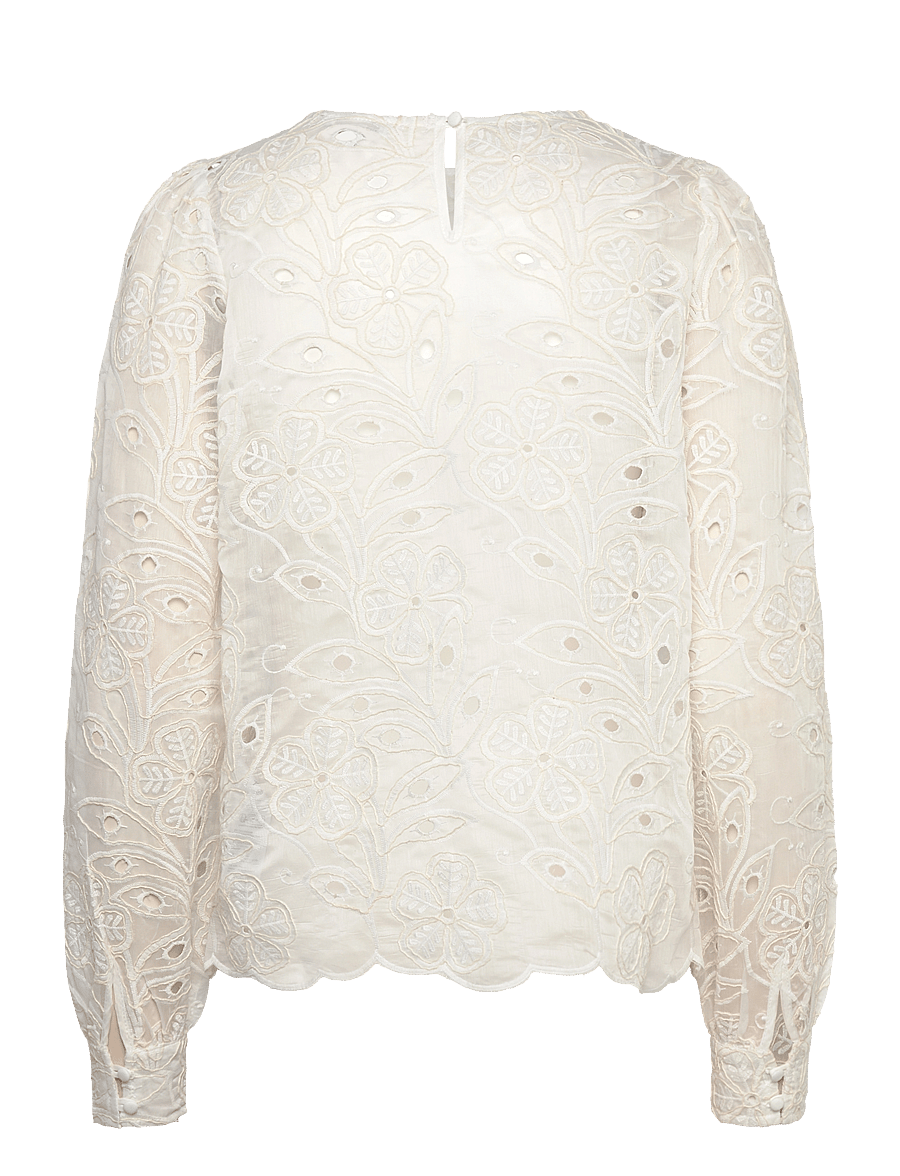 Bubbleroom - Puff Sleeve Embroidered Blouse - pitkähihaiset puserot - white - 1