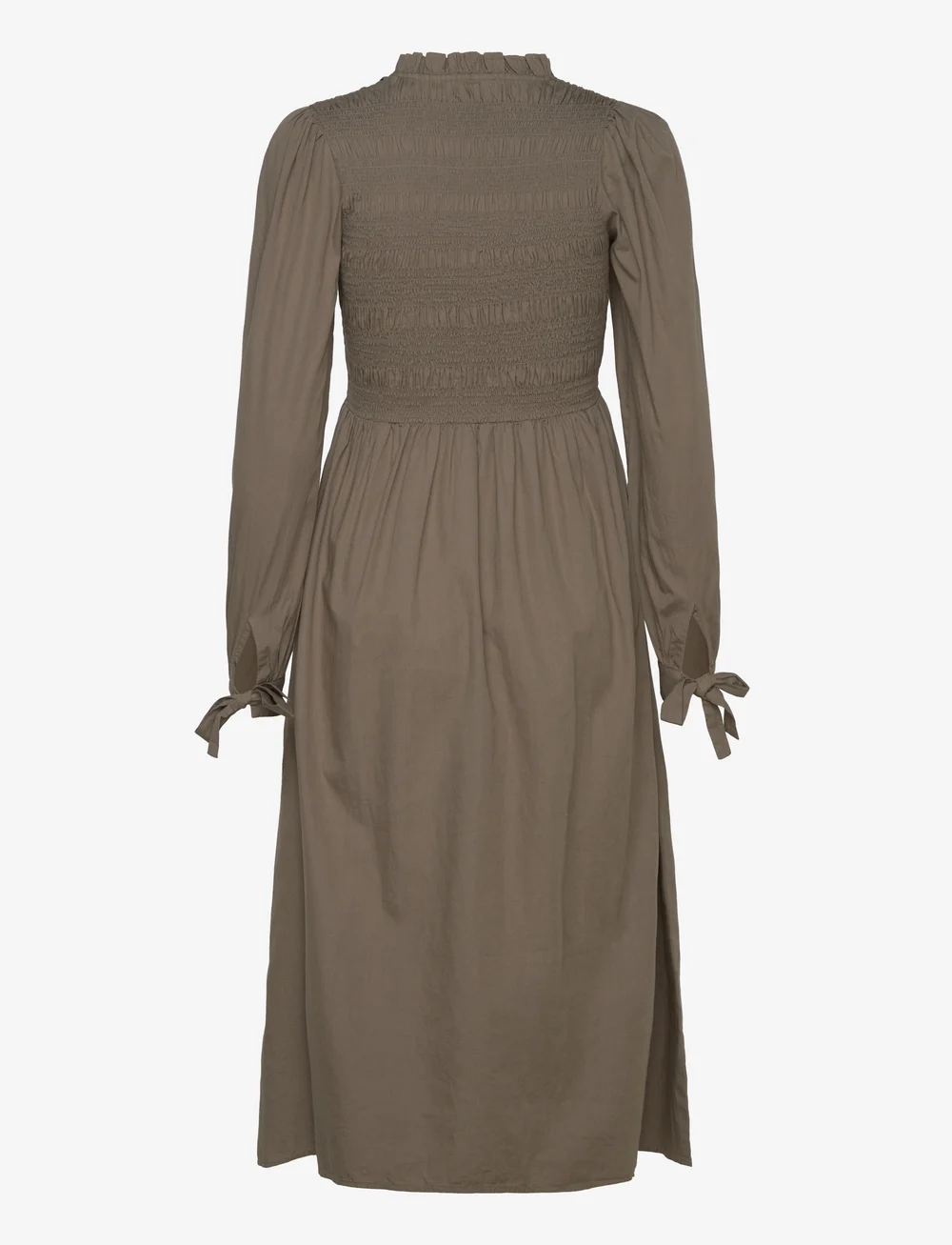 Bubbleroom - V-neck Cotton Smock Dress - sukienki do kolan i midi - khaki green - 1