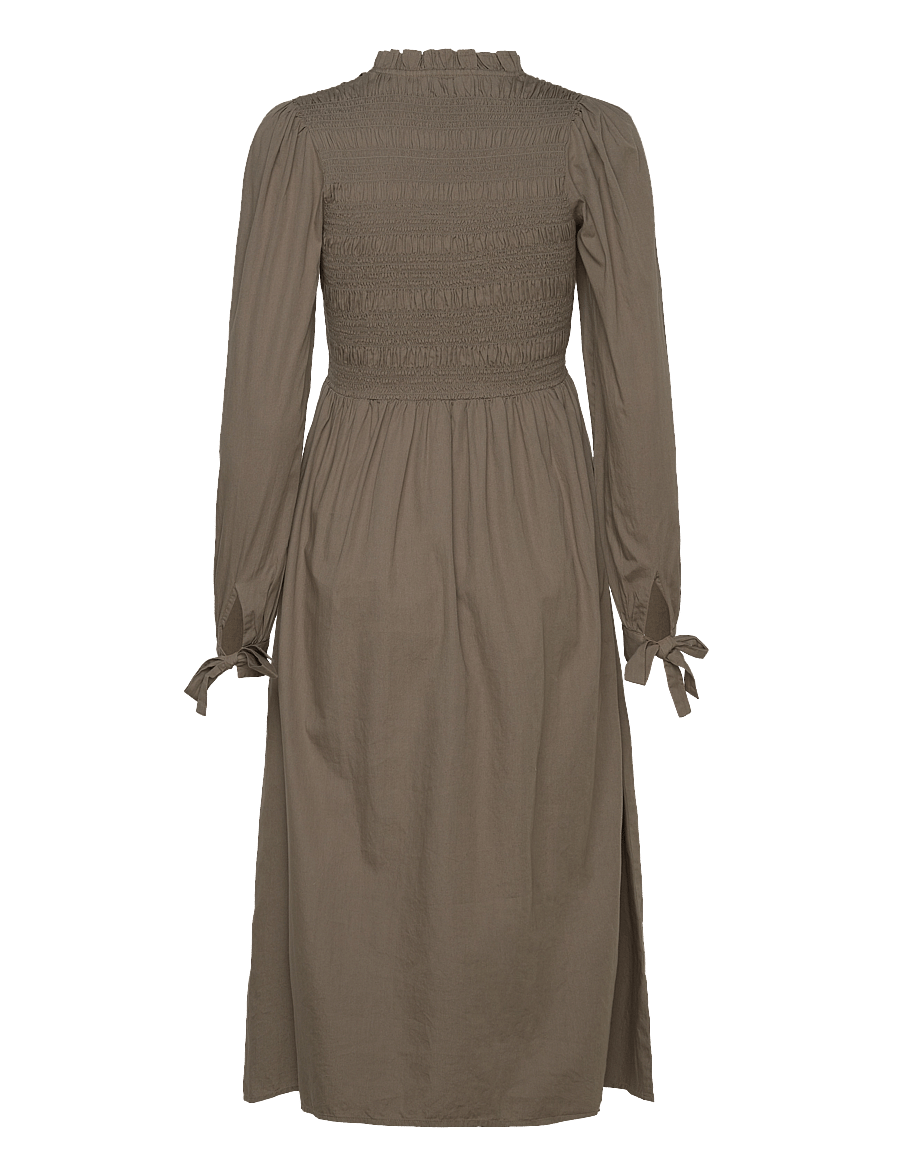 Bubbleroom - V-neck Cotton Smock Dress - midi-jurken - khaki green - 1