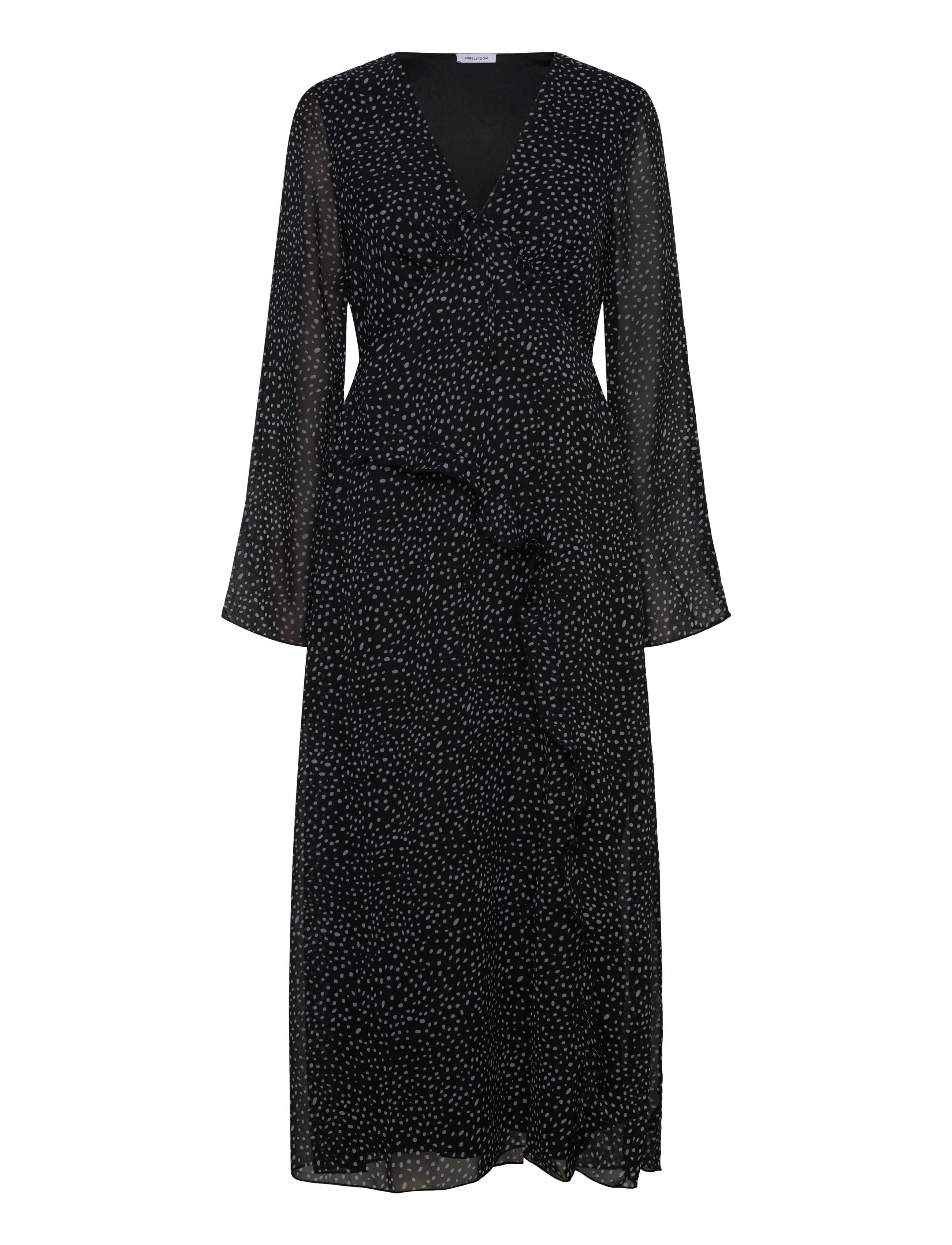 Bubbleroom V-Neck Frill Dress, 40, Dresses, Schwarz - Knee-length & Midi, Frauen