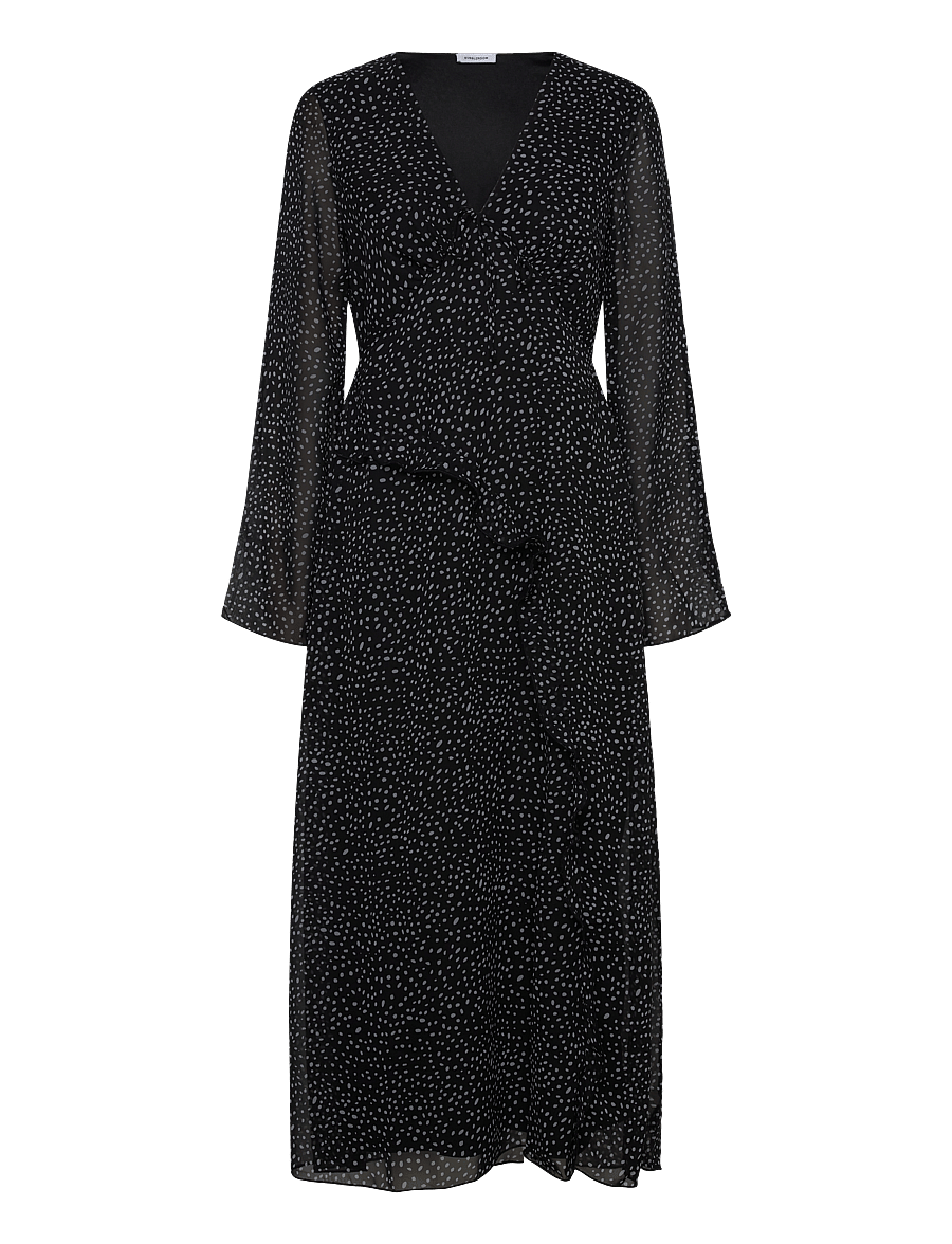 Bubbleroom - V-Neck Frill Dress - midikleidid - black/dotted - 0