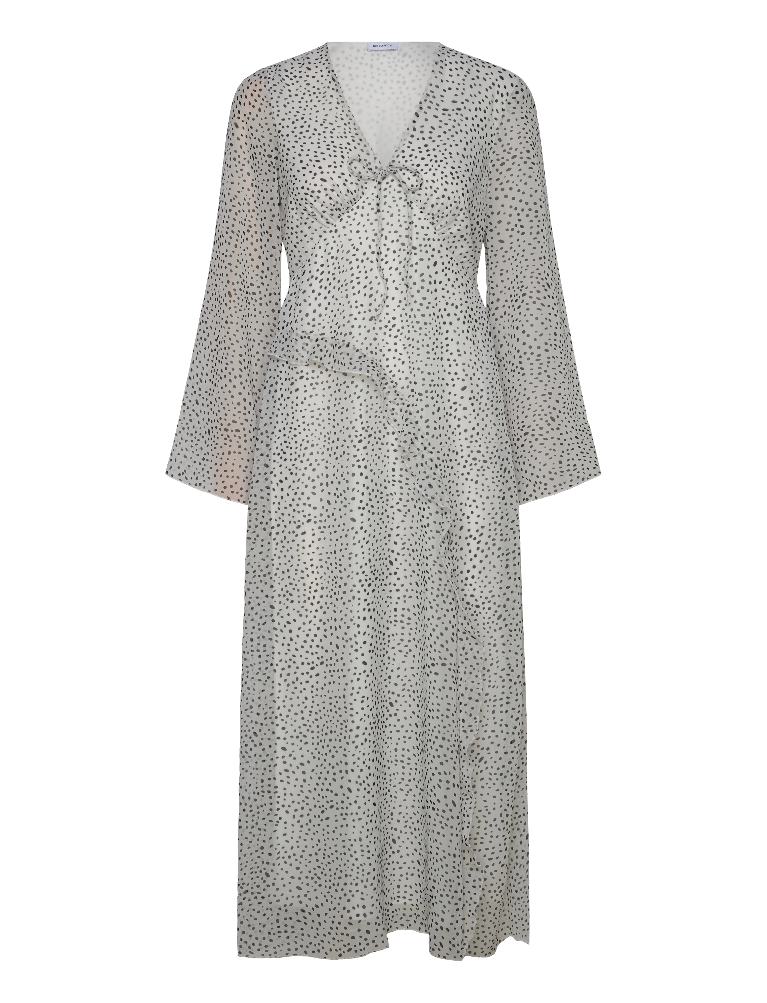 Bubbleroom V-Neck Frill Dress, 40, Dresses, Grau - Knee-length & Midi, Frauen